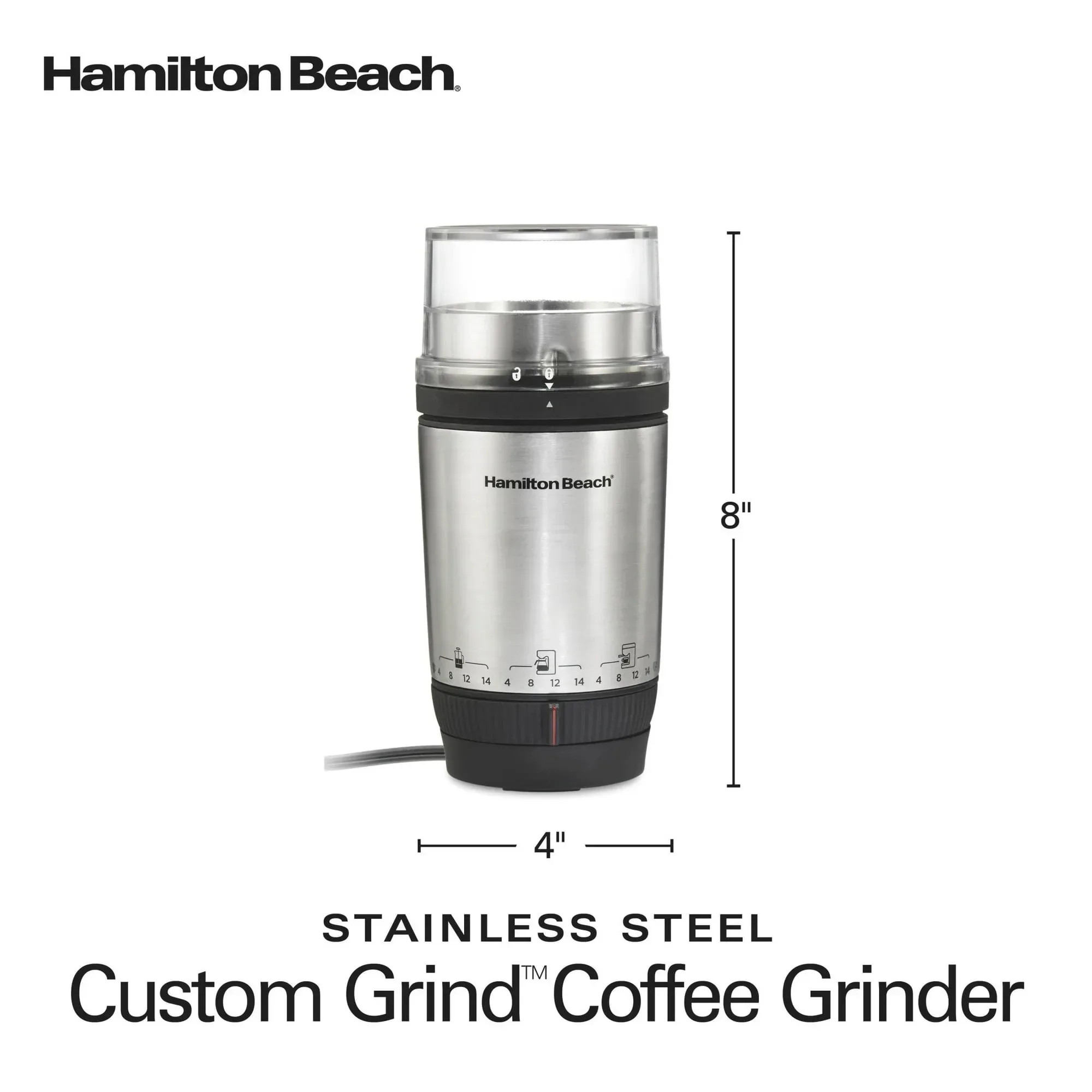 Hamilton Beach Custom Grind Electric Coffee Grinder, 14 Cups, Stainless Steel - Image 7