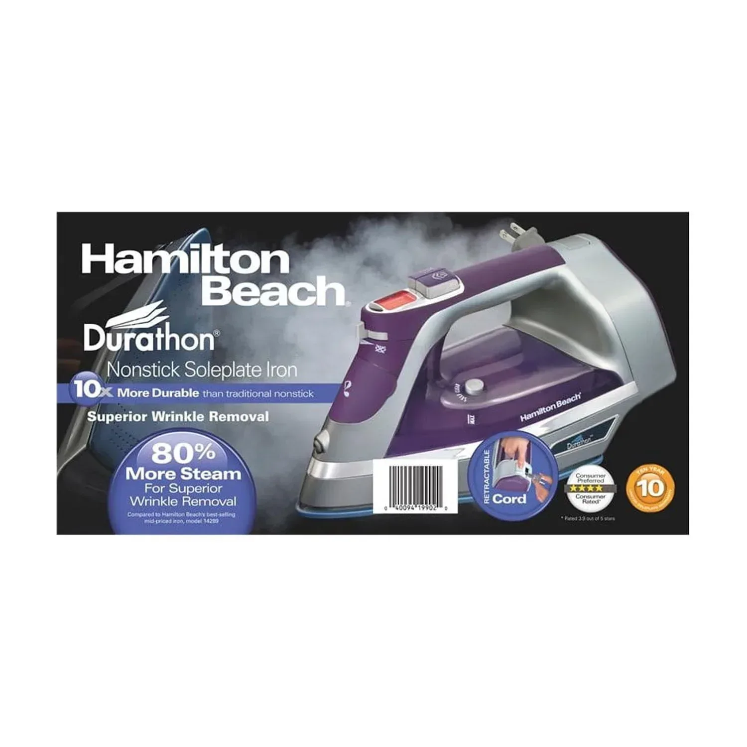 Hamilton Beach Durathon Clothing Iron, Steam Iron for Clothes with Nonstick Soleplate & Retractable Cord, Silver - Image 10