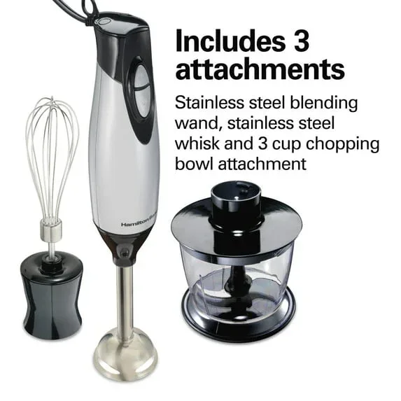 Hamilton Beach Immersion Hand Blender for Kitchen with Blending Wand, Whisk & Chopping Bowl, Silver - Image 3