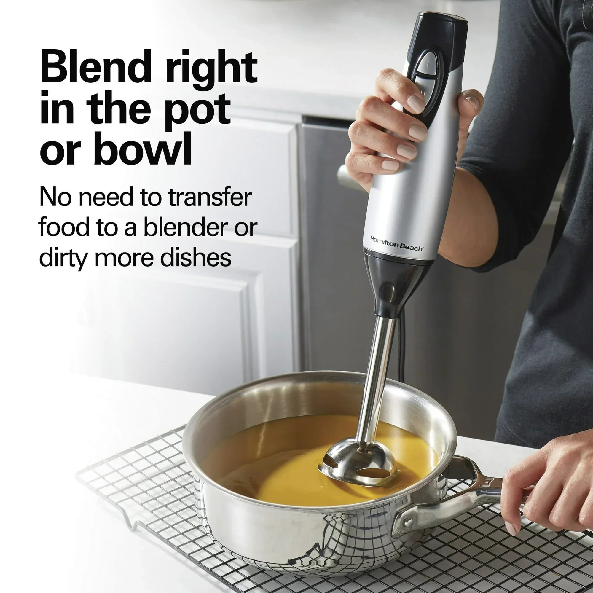 Hamilton Beach Immersion Hand Blender for Kitchen with Blending Wand, Whisk & Chopping Bowl, Silver - Image 4