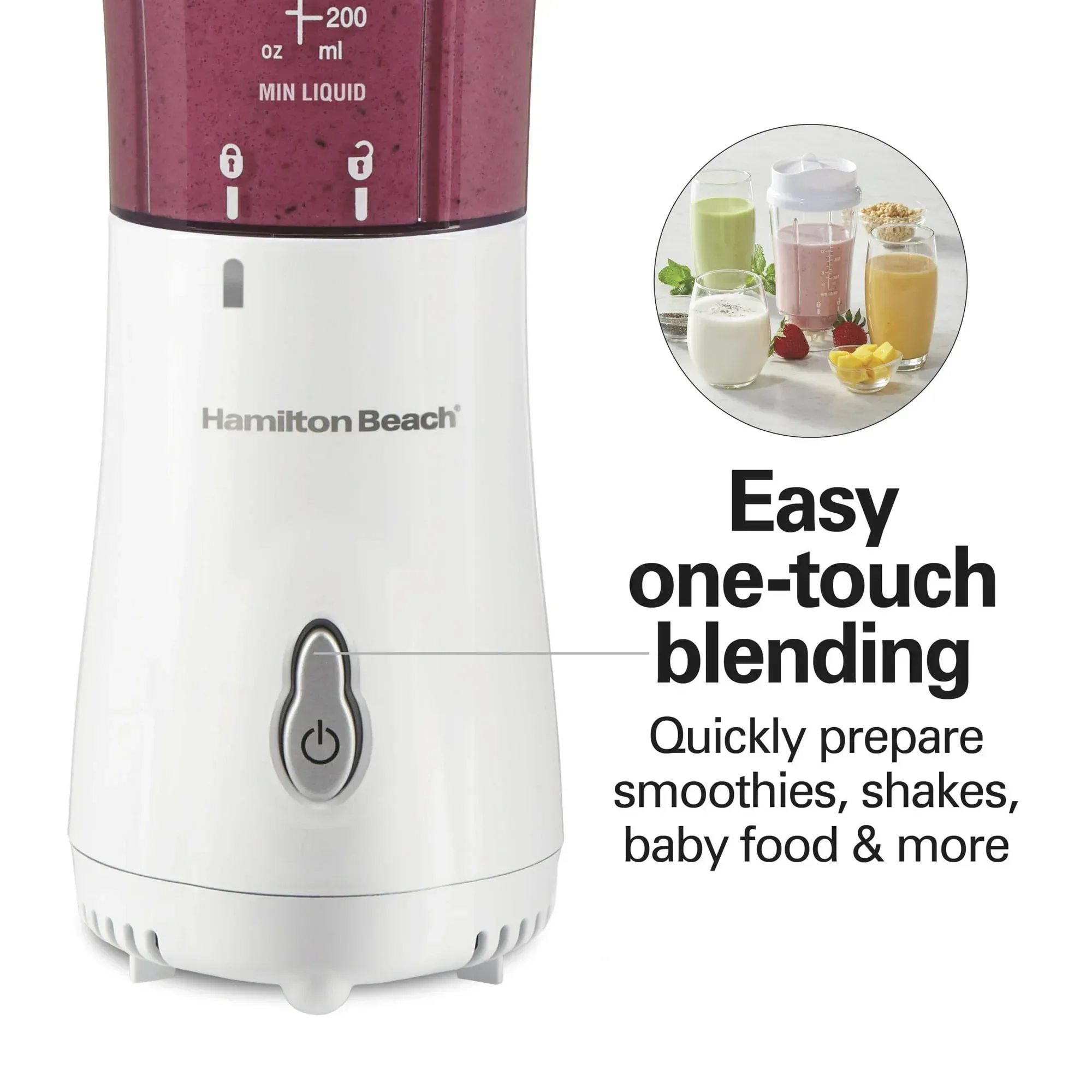 Hamilton Beach Personal Blender for Smoothies with 2 Travel Jars and Lids, White - Image 5