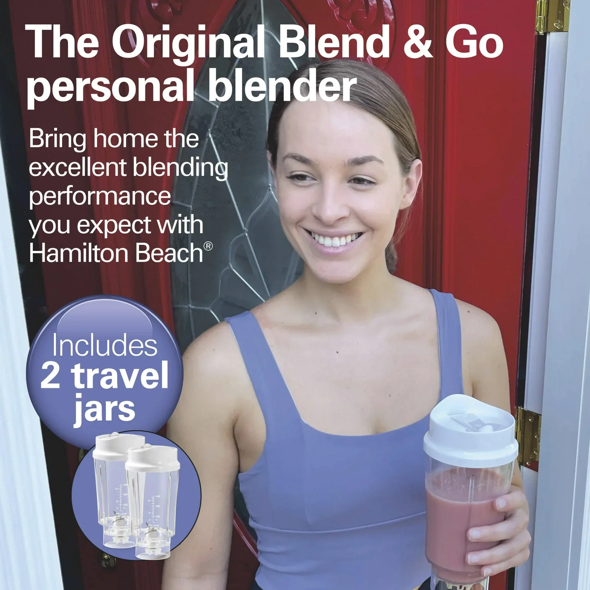 Hamilton Beach Personal Blender for Smoothies with 2 Travel Jars and Lids, White - Image 6