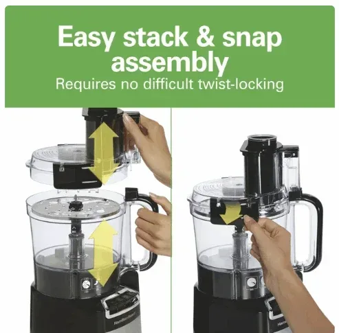 Hamilton Beach Stack and Snap Food Processor with Big Mouth, 10 Cup Capacity, Black and Stainless, 70723 - Image 3