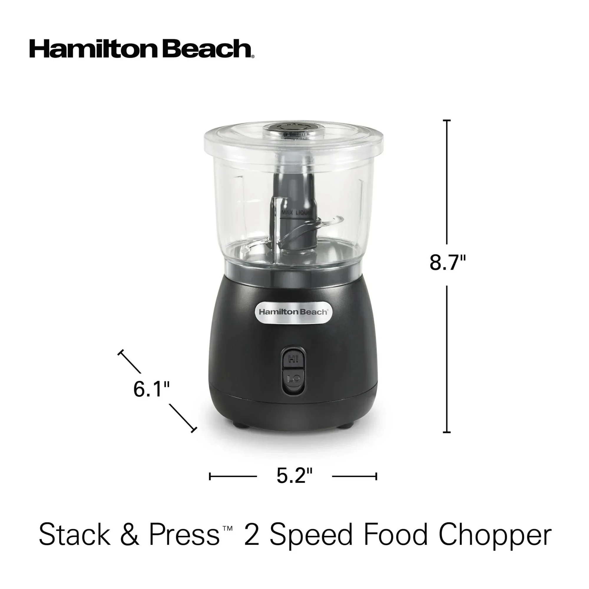 Hamilton Beach Stack & Press 2 Speed Food Chopper & Mini Food Processor, 3-Cup, Black - Image 7