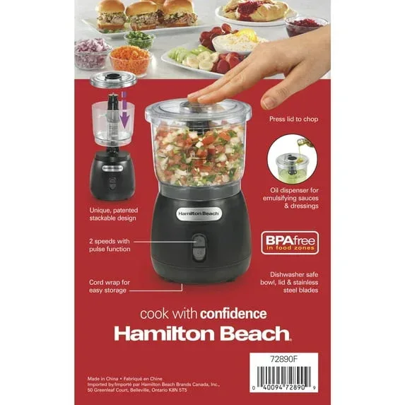 Hamilton Beach Stack & Press 2 Speed Food Chopper & Mini Food Processor, 3-Cup, Black - Image 8