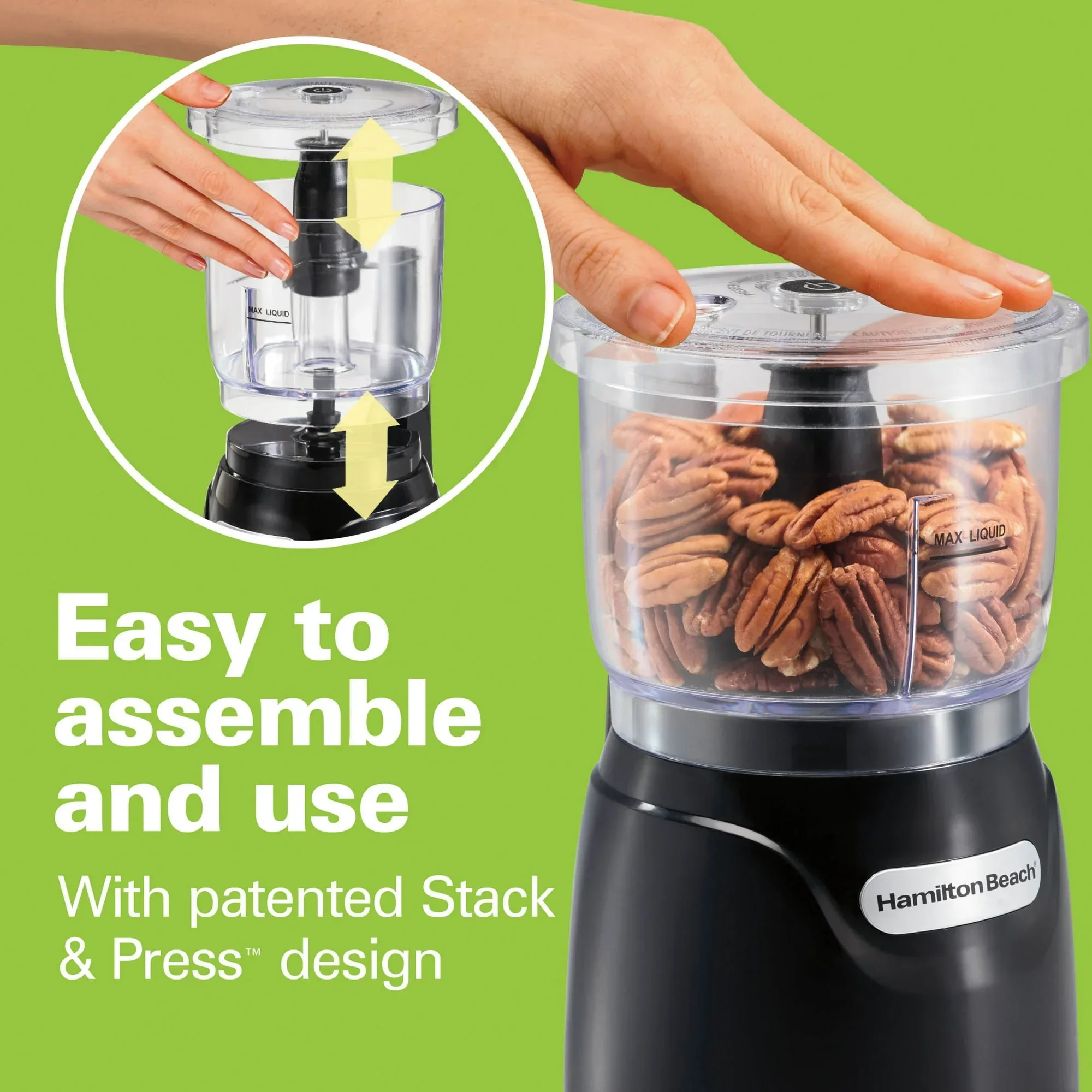 Hamilton Beach Stack & Press Electric Food Chopper & Mini Food Processor, 3-Cup, Black - Image 6