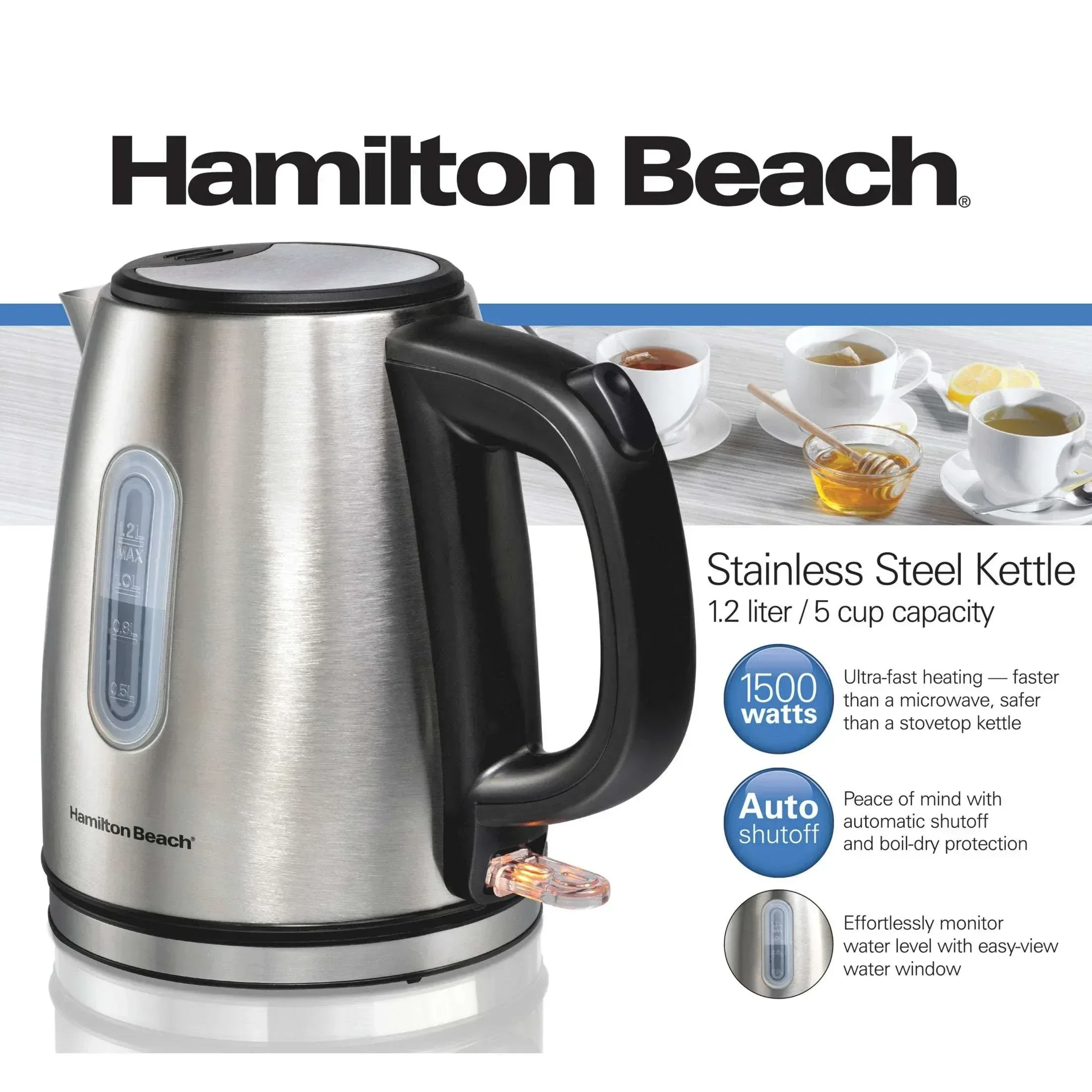 Hamilton Beach Stainless Steel Electric Kettle, Tea & Water Kettle, 1.2L, with Ultra-Fast Heating & Auto Shutoff - Image 11