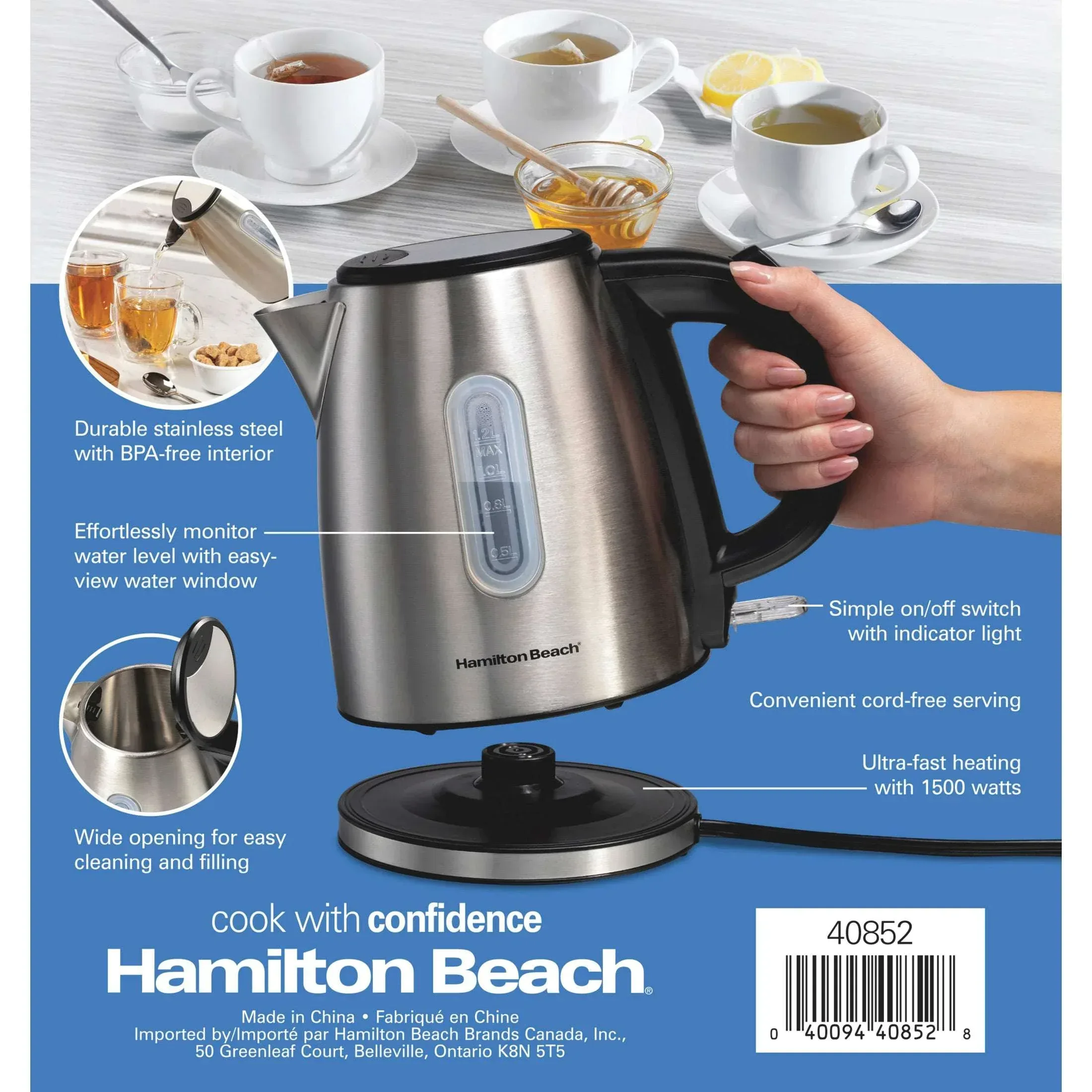 Hamilton Beach Stainless Steel Electric Kettle, Tea & Water Kettle, 1.2L, with Ultra-Fast Heating & Auto Shutoff - Image 12