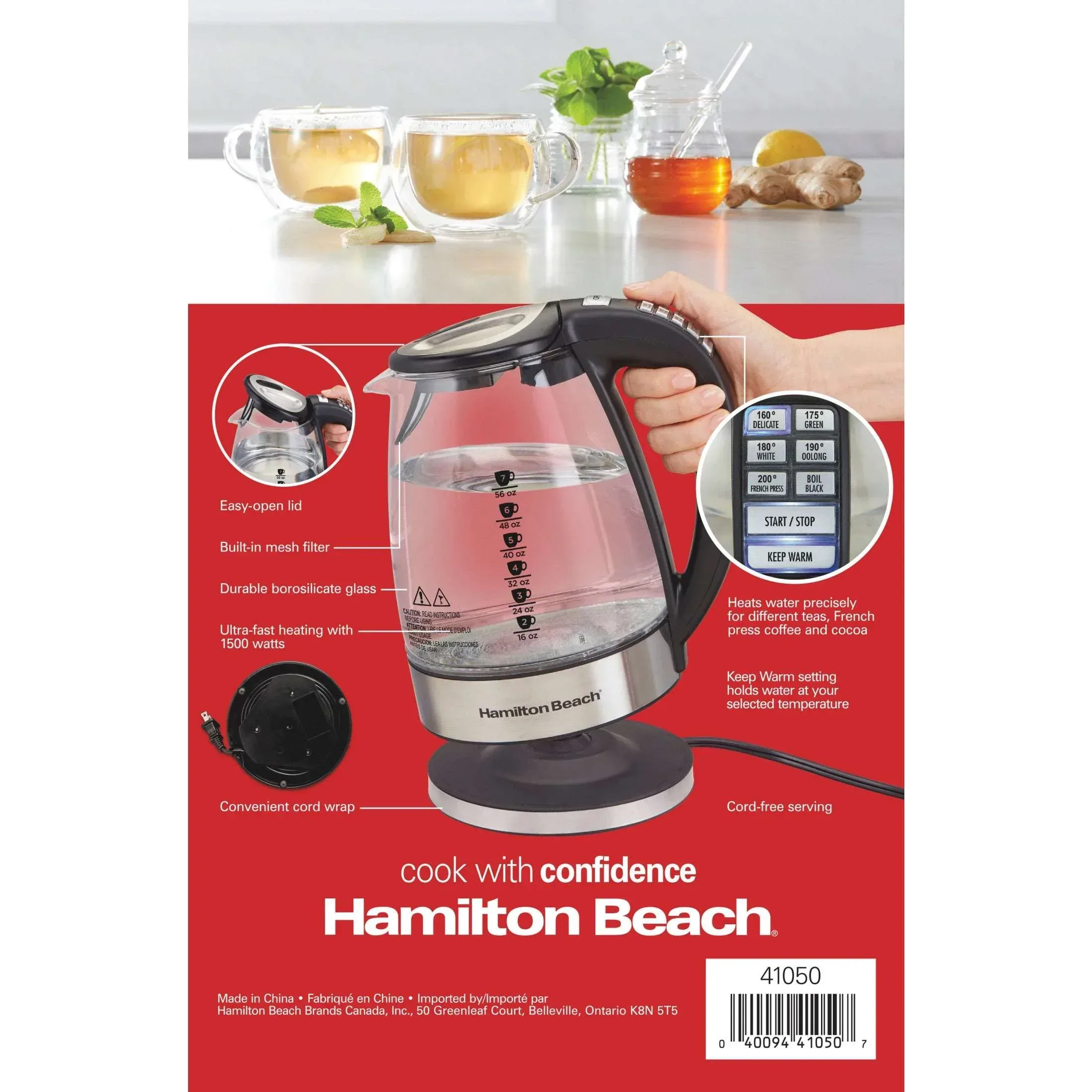 Hamilton Beach Temperature-Control Electric Glass Kettle, Tea & Water Kettle, 1.7L with Auto Shutoff and Ultra-Fast Heating - Image 10
