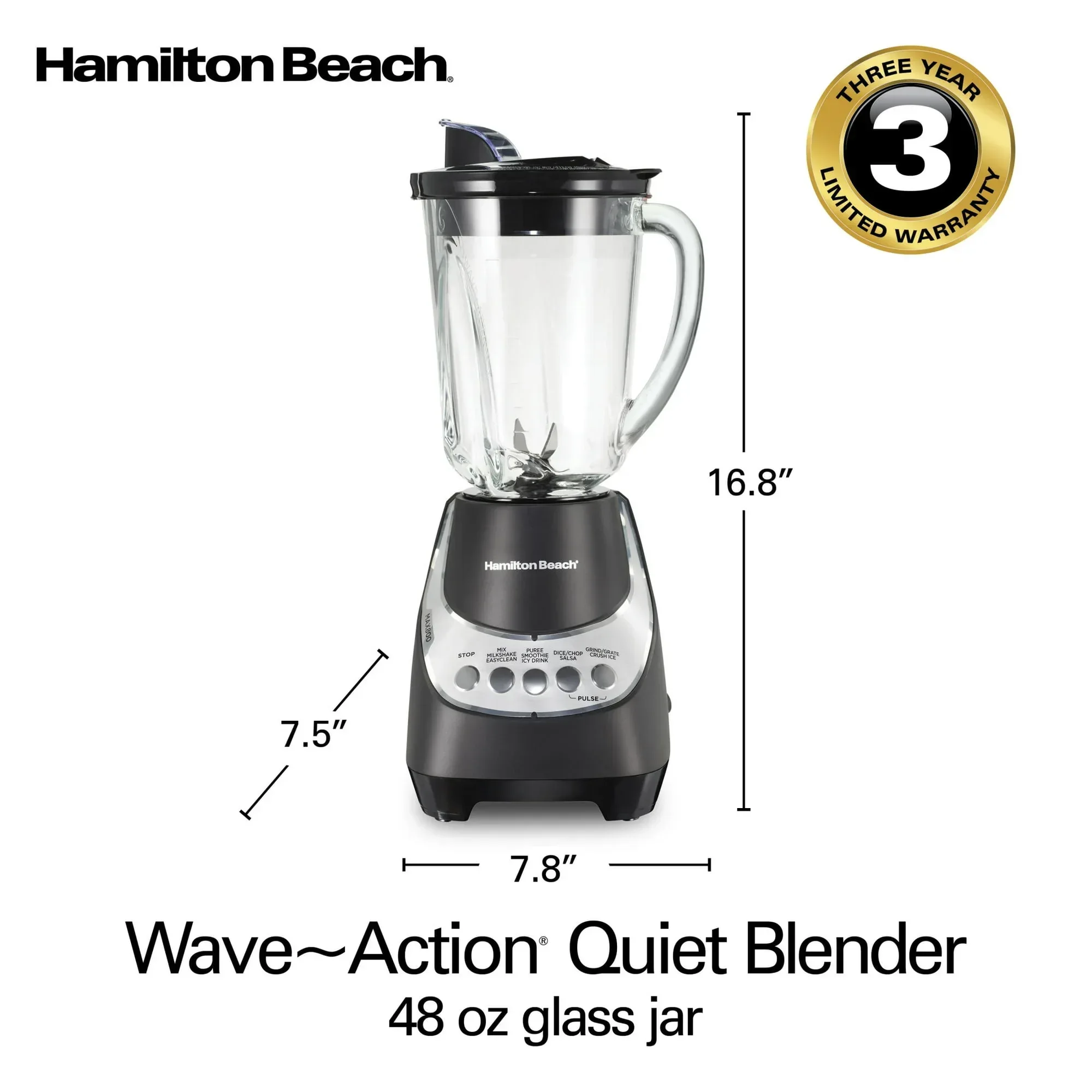 Hamilton Beach Wave Action Blender for Kitchen, 48 oz Jar for Smoothies and Shakes, Black - Image 8