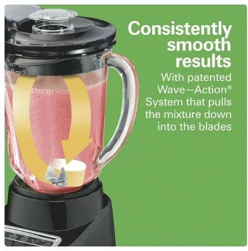 Hamilton Beach Wave Action Blender for Shakes and Smoothies, 48 oz. capacity, Glass Jar, Black, 53521 - Image 2