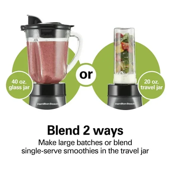Hamilton Beach Wave Crusher Smoothie Blender for Kitchen, 40 oz Jar for Smoothies and Shakes with Blend-in Travel Jar, Black - Image 4