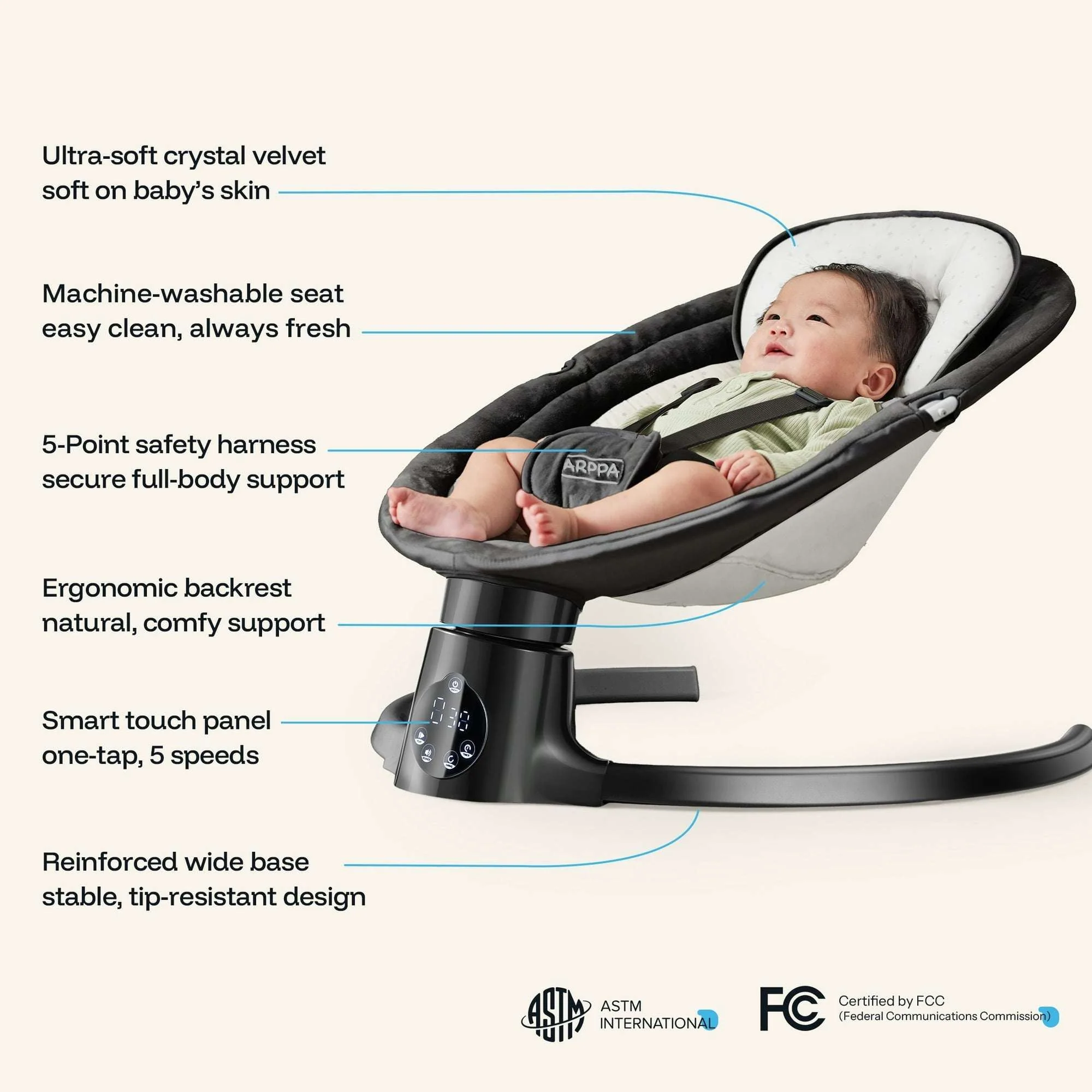 HARPPA Baby Swing for Infants with Remote Control, 5 Sway Speed, 10 Lullabies - Image 8