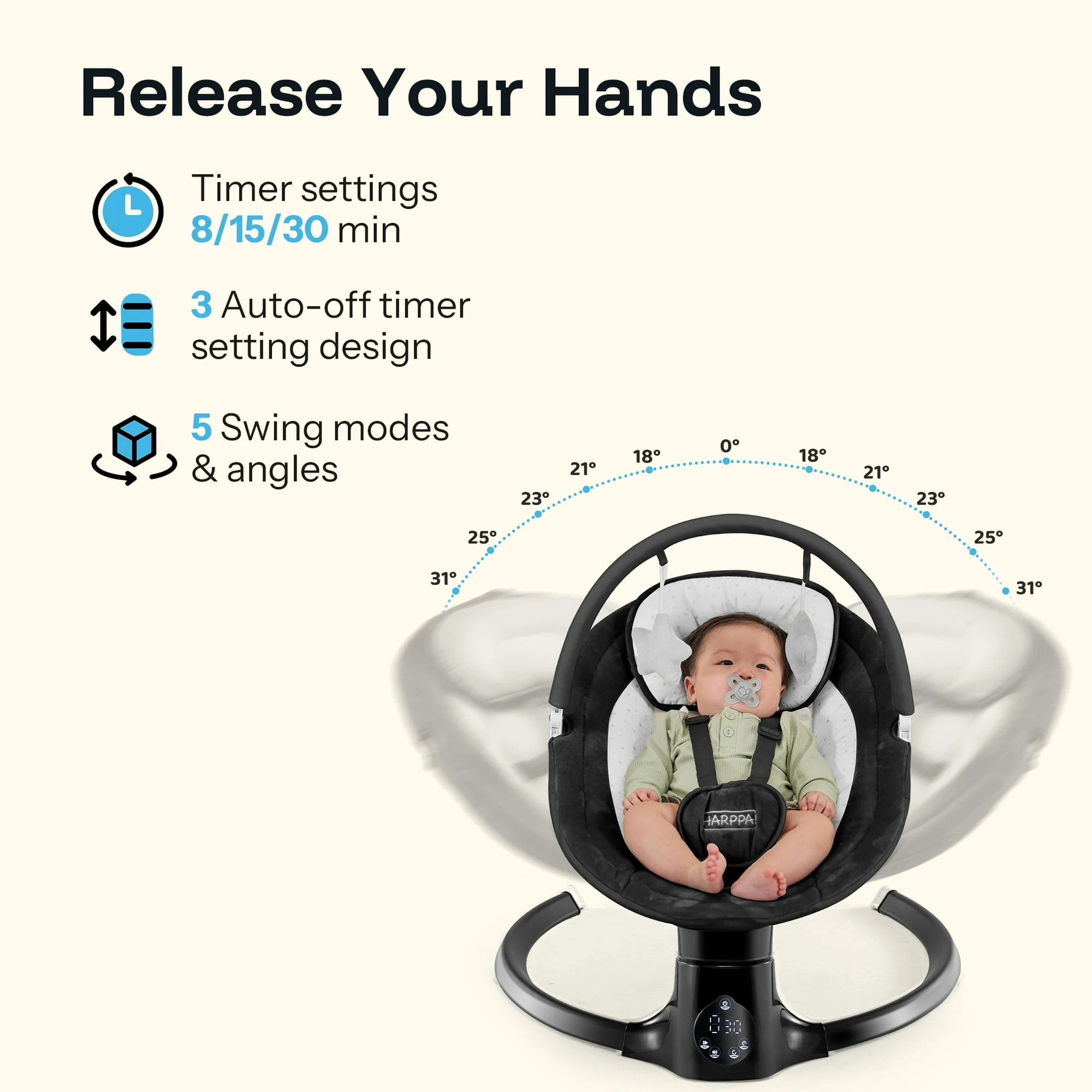 HARPPA Baby Swing for Infants with Remote Control, 5 Sway Speed, 10 Lullabies - Image 9