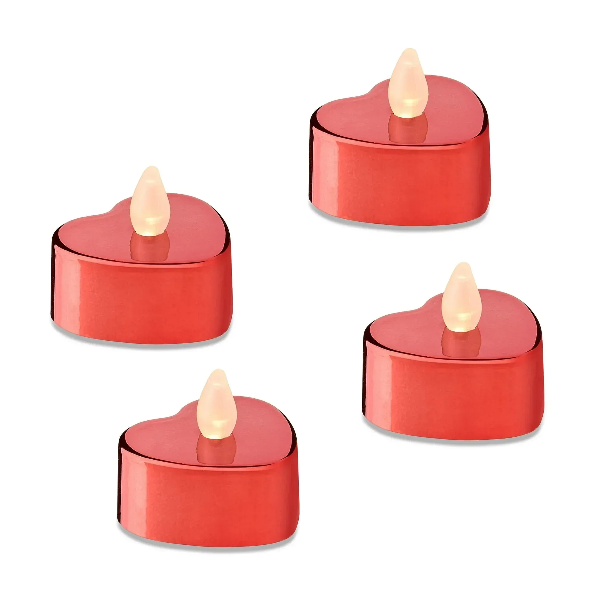 Heart Flameless LED Tealight Candles, Red, 4 Count, Valentine's Day by Way To Celebrate - Image 3