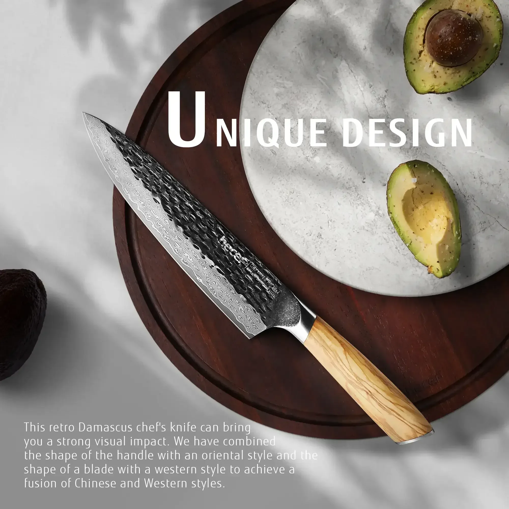 Hecef Japanese Chef Knife, Forged 67-Layer Damascus Steel Ultra Sharp Professional Hammered Carving Knife - Image 10