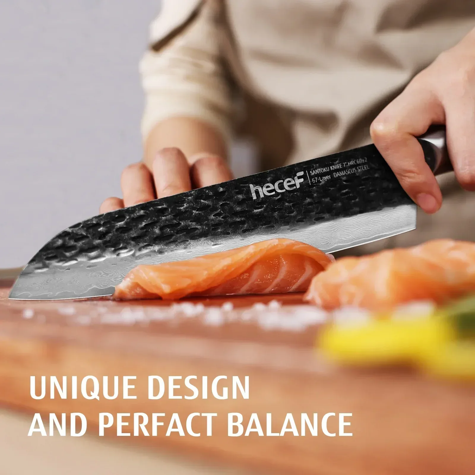 Hecef Japanese Chef Knife, Forged 67-Layer Damascus Steel Ultra Sharp Professional Hammered Carving Knife - Image 19