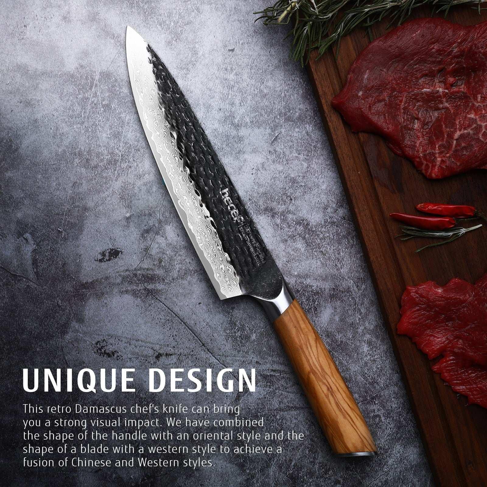 Hecef Japanese Chef Knife, Forged 67-Layer Damascus Steel Ultra Sharp Professional Hammered Carving Knife - Image 3