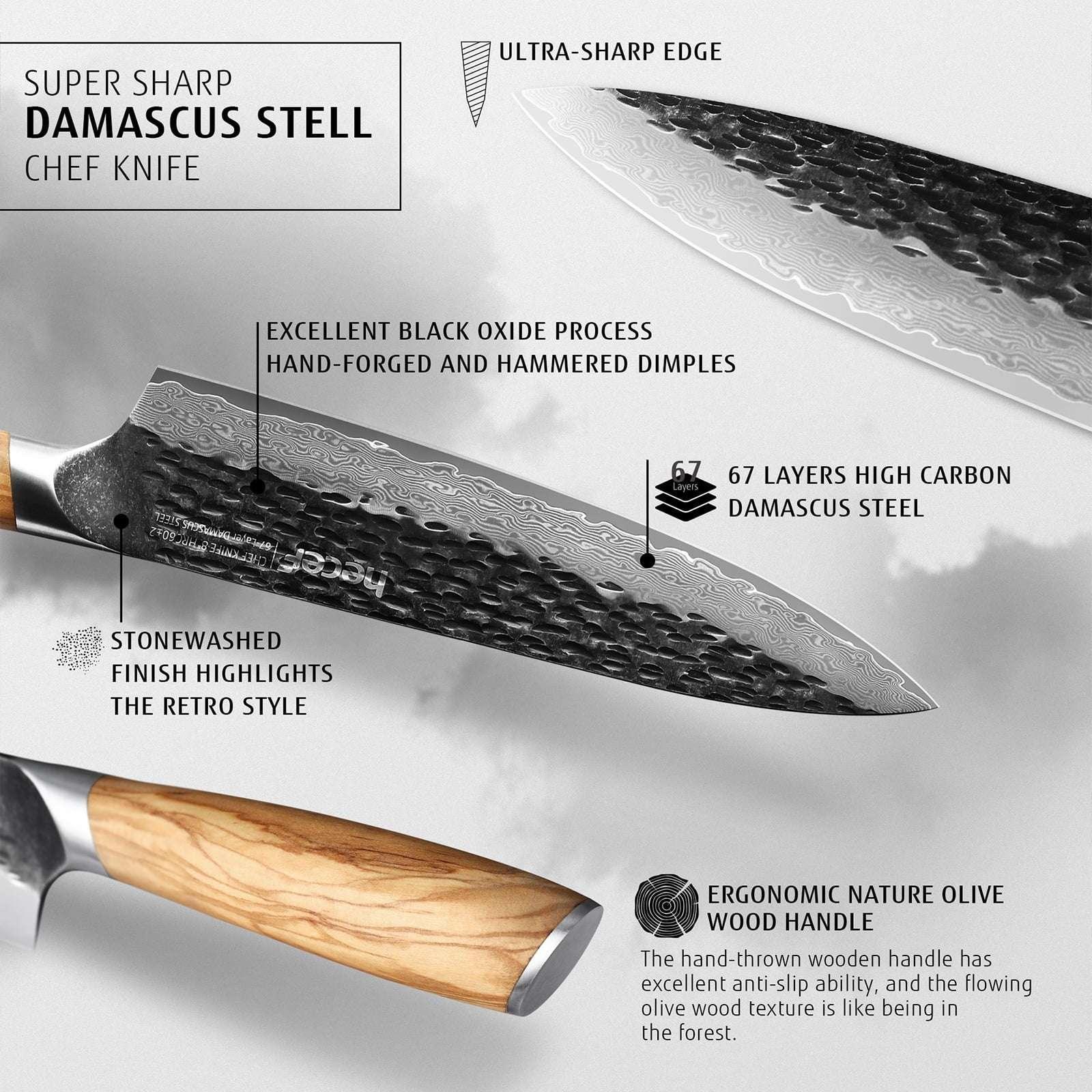 Hecef Japanese Chef Knife, Forged 67-Layer Damascus Steel Ultra Sharp Professional Hammered Carving Knife - Image 8