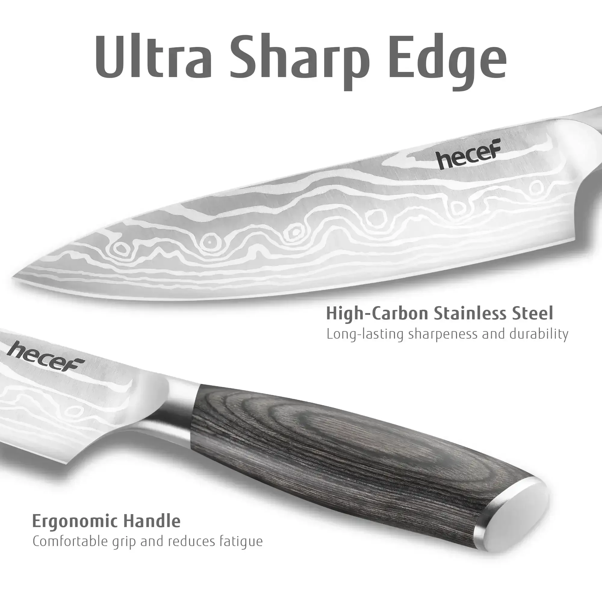 Hecef 8-Inch Chef Knife with Japanese Damascus Pattern and Ergonomic Wood Handle - Image 11
