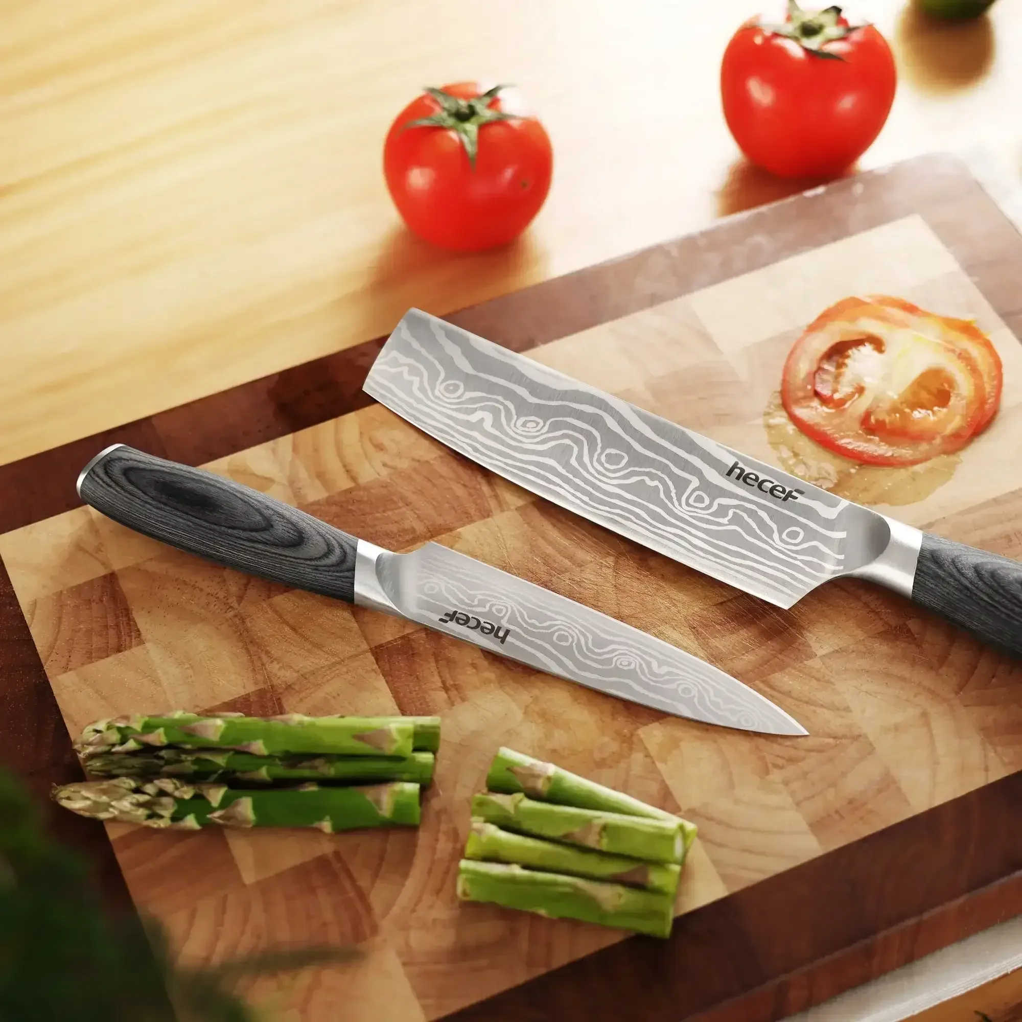 Hecef 8-Inch Chef Knife with Japanese Damascus Pattern and Ergonomic Wood Handle - Image 12