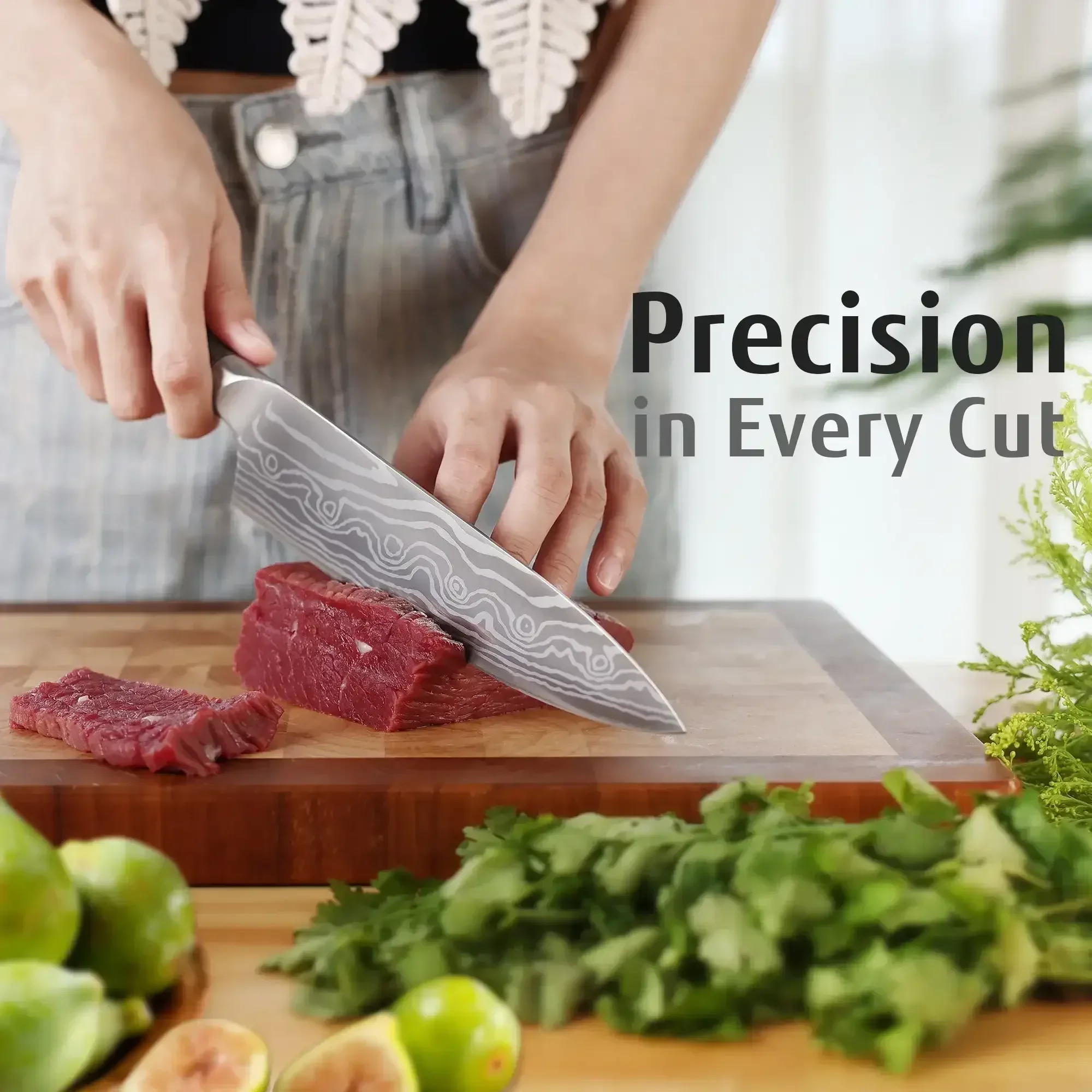 Hecef 8-Inch Chef Knife with Japanese Damascus Pattern and Ergonomic Wood Handle - Image 13