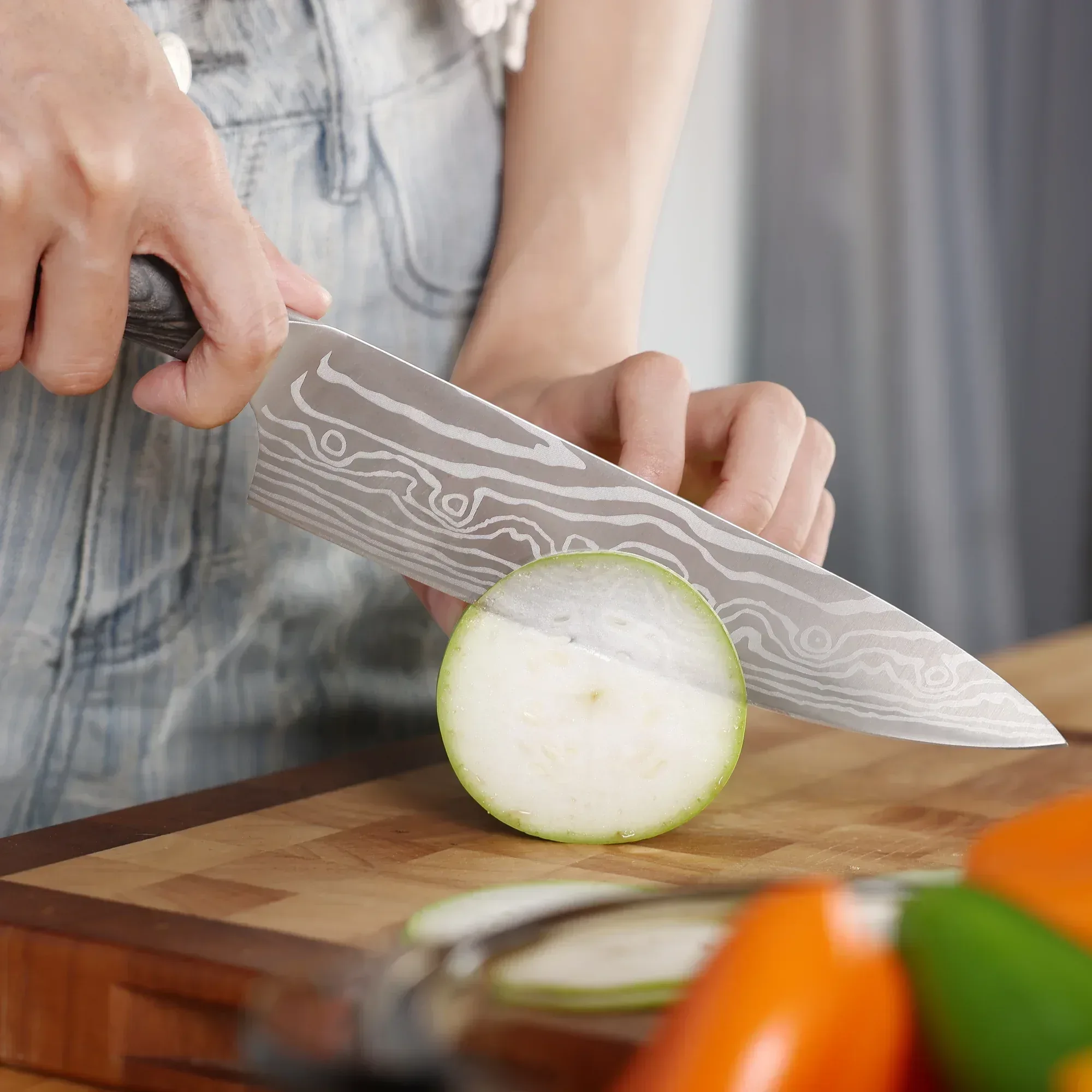 Hecef 8-Inch Chef Knife with Japanese Damascus Pattern and Ergonomic Wood Handle - Image 15