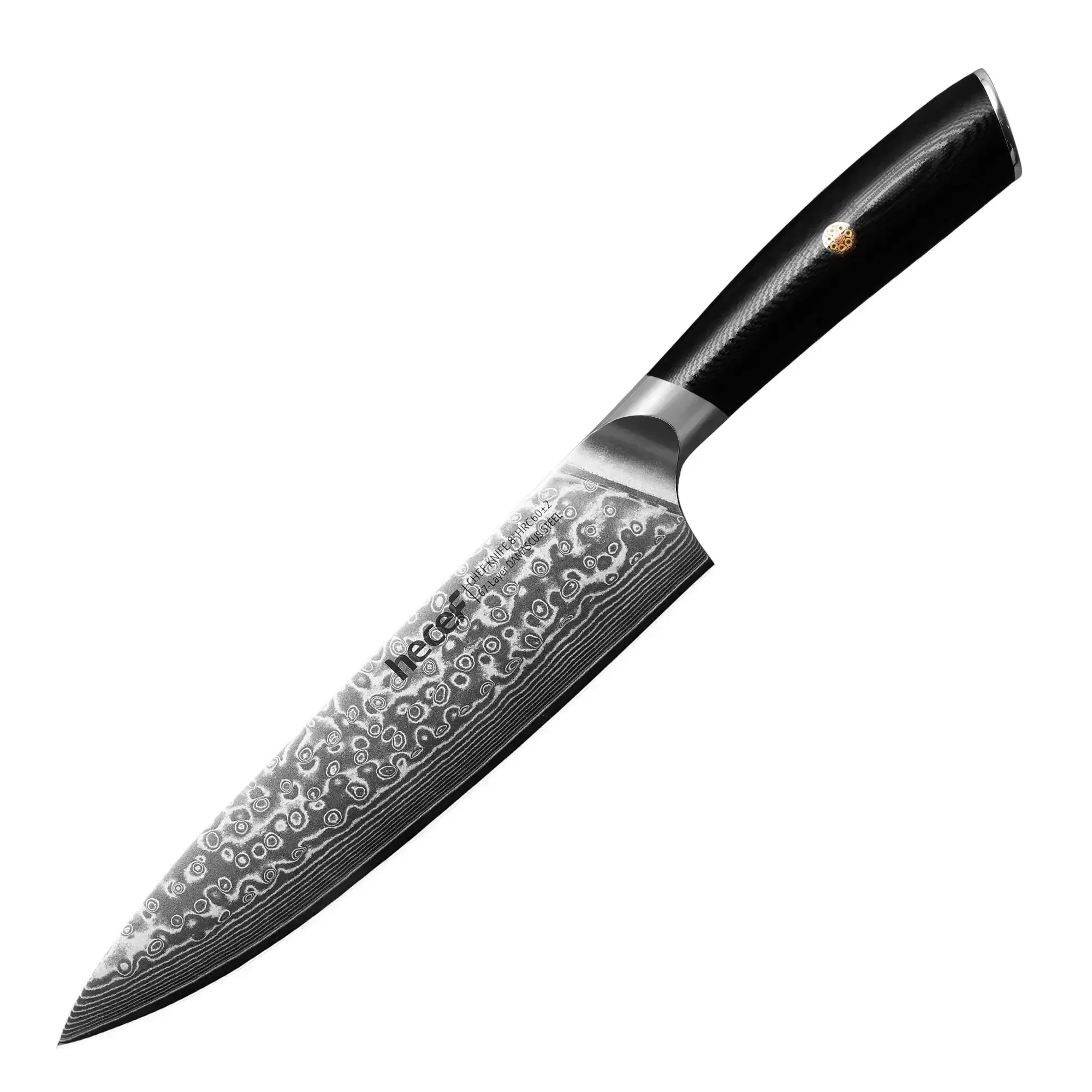 Hecef 8-Inch Chef Knife, Japanese Damascus Steel Blade with Resin Handle - Image 10