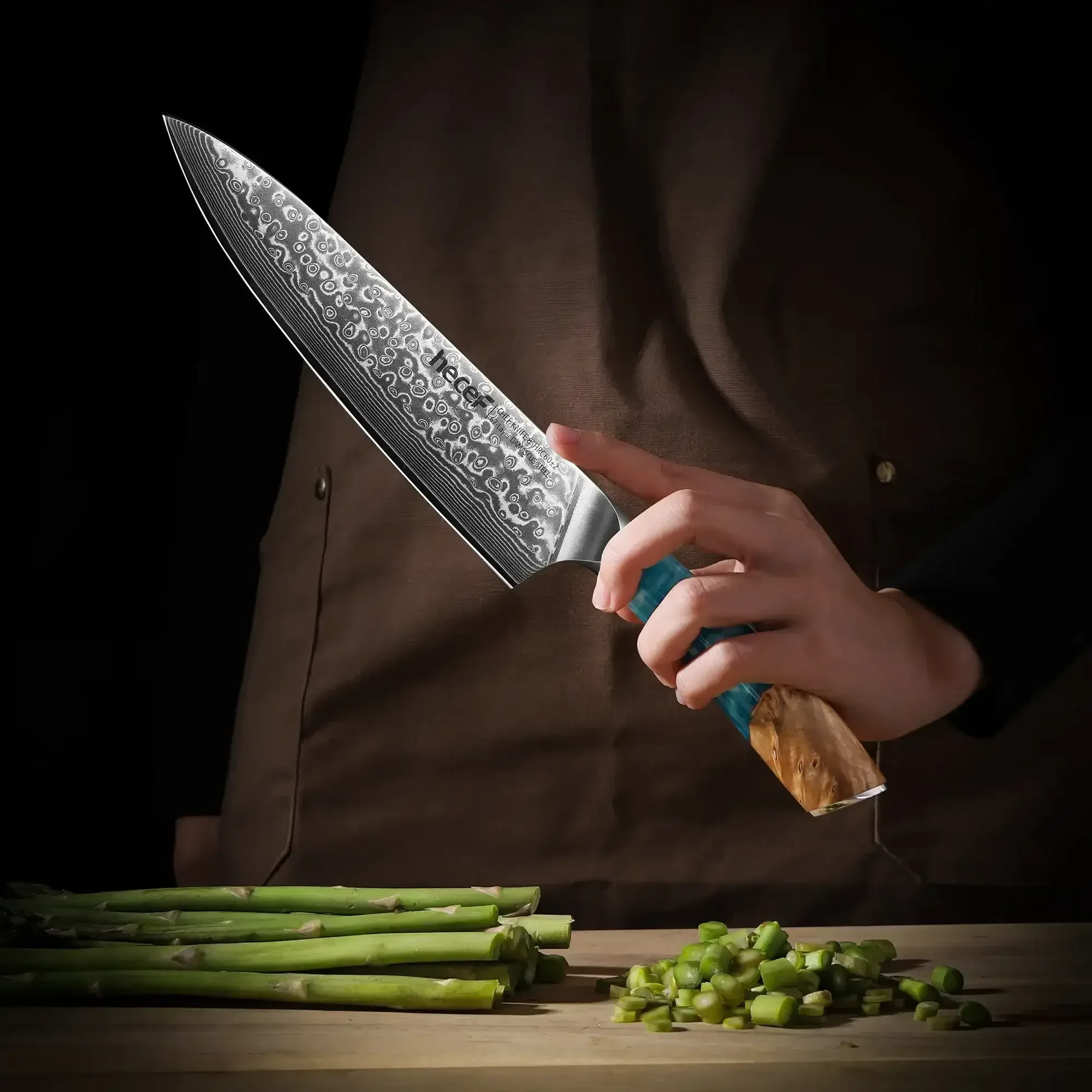 Hecef 8-Inch Chef Knife, Japanese Damascus Steel Blade with Resin Handle - Image 13