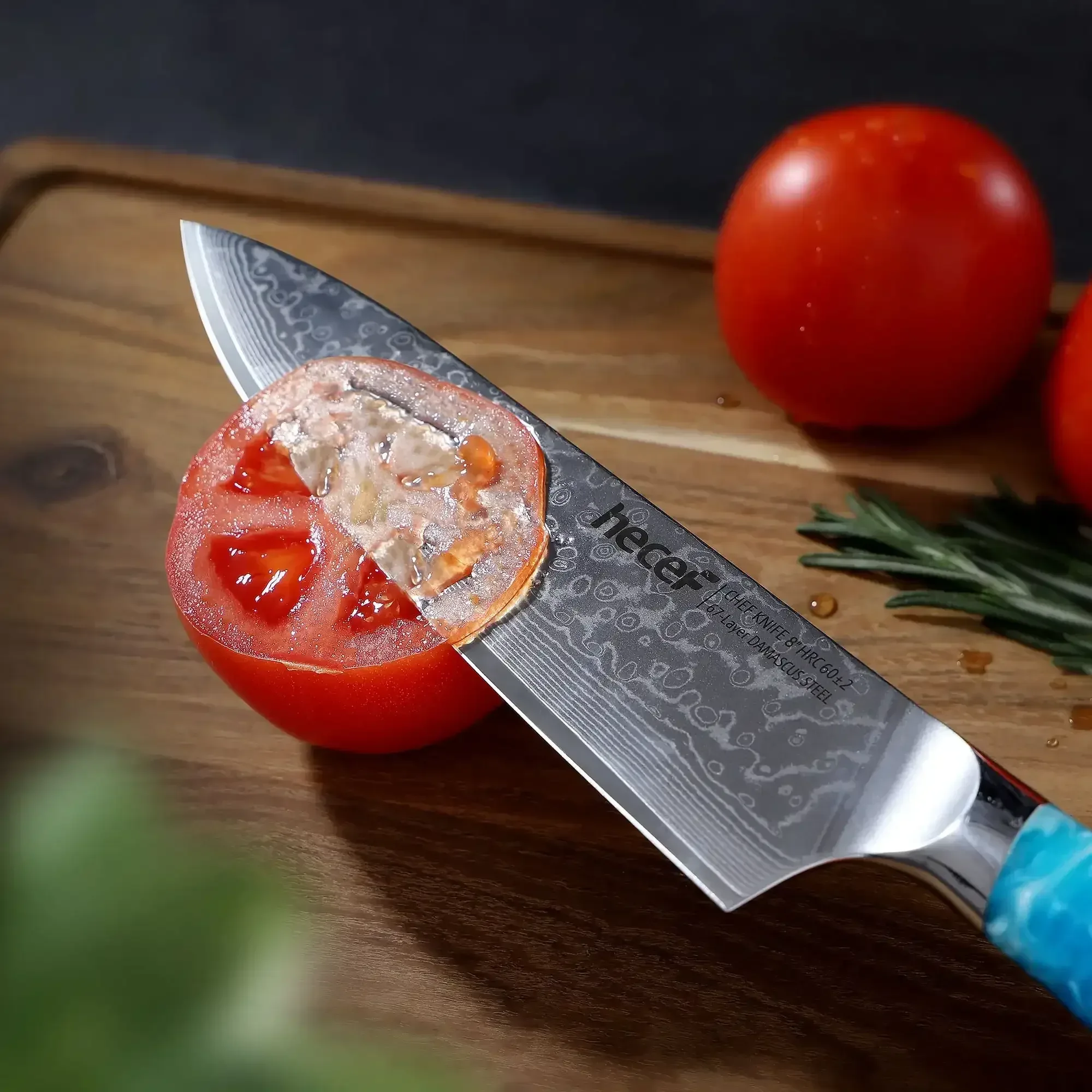 Hecef 8-Inch Chef Knife, Japanese Damascus Steel Blade with Resin Handle - Image 16