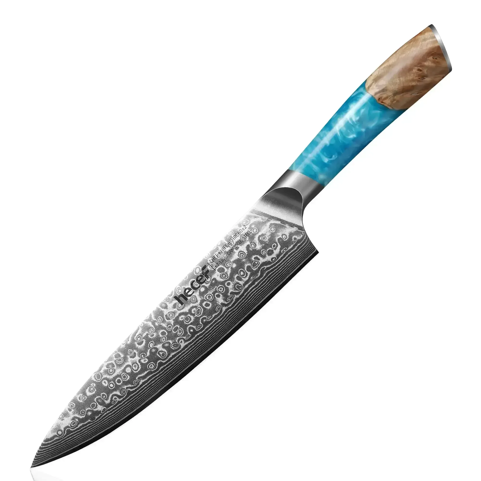 Hecef 8-Inch Chef Knife, Japanese Damascus Steel Blade with Resin Handle - Image 17