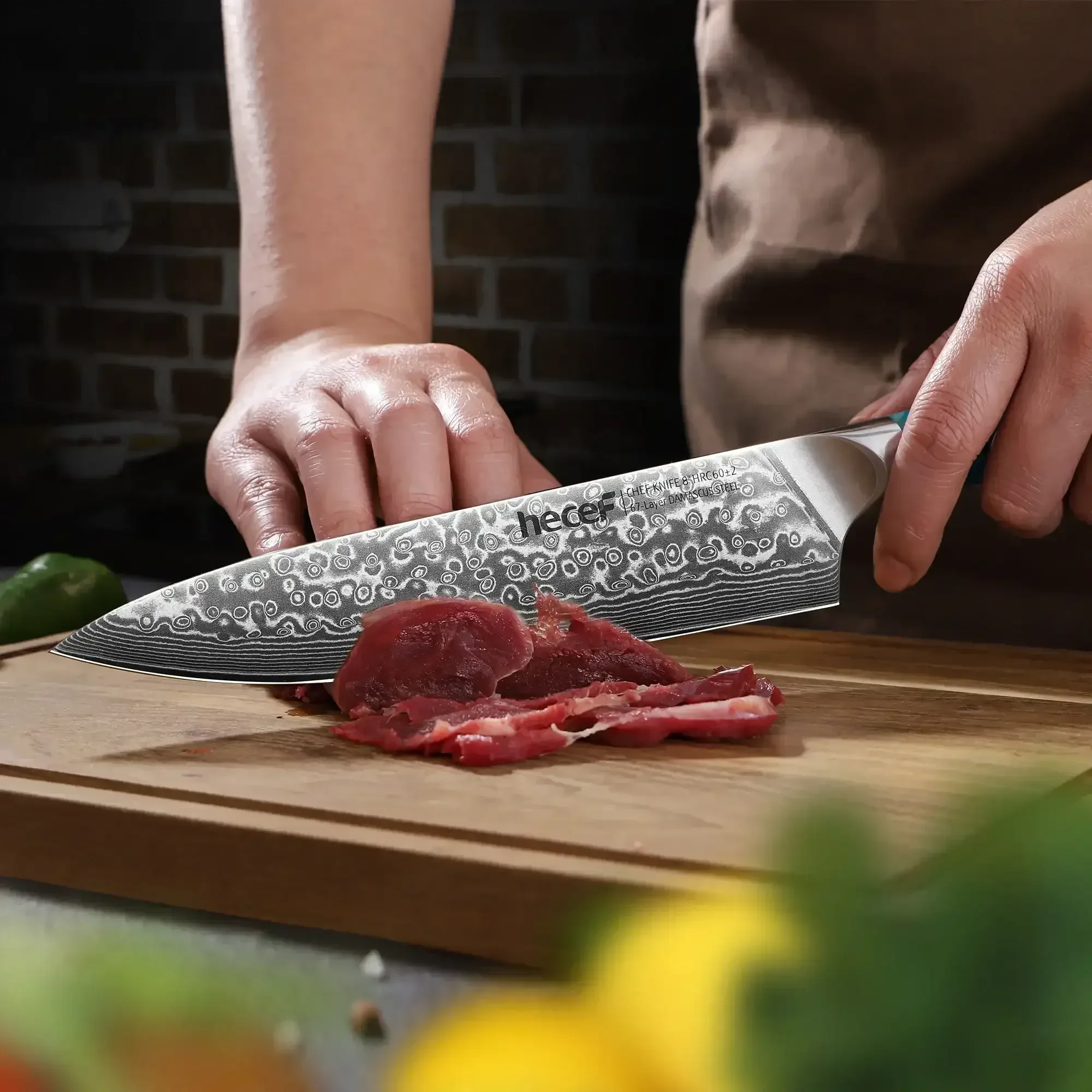 Hecef 8-Inch Chef Knife, Japanese Damascus Steel Blade with Resin Handle - Image 18