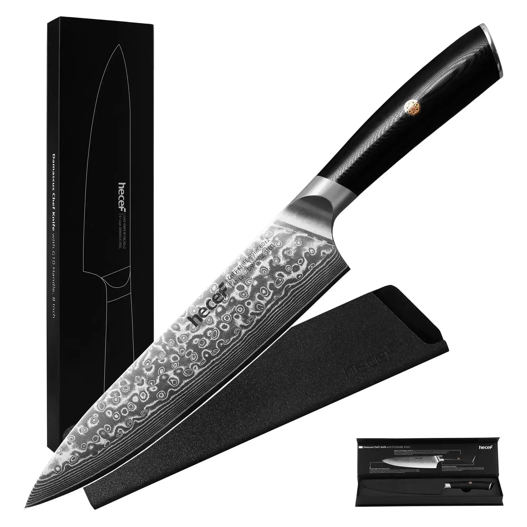 Hecef 8-Inch Chef Knife, Japanese Damascus Steel Blade with Resin Handle - Image 6
