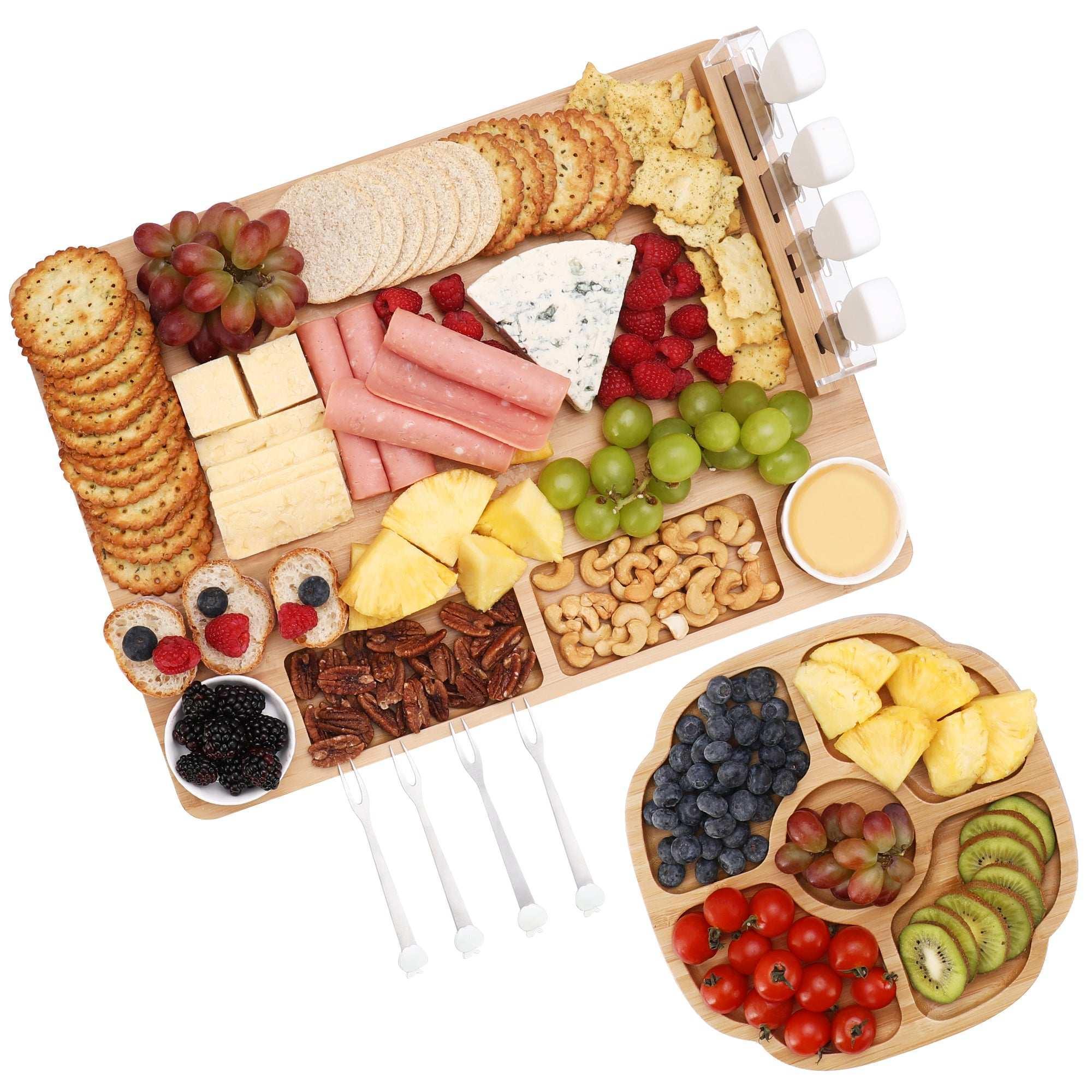 Hecef Bamboo Cheese Board and Knife Set, 13-Piece Large Charcuterie Serving Tray, 17 in - Image 6