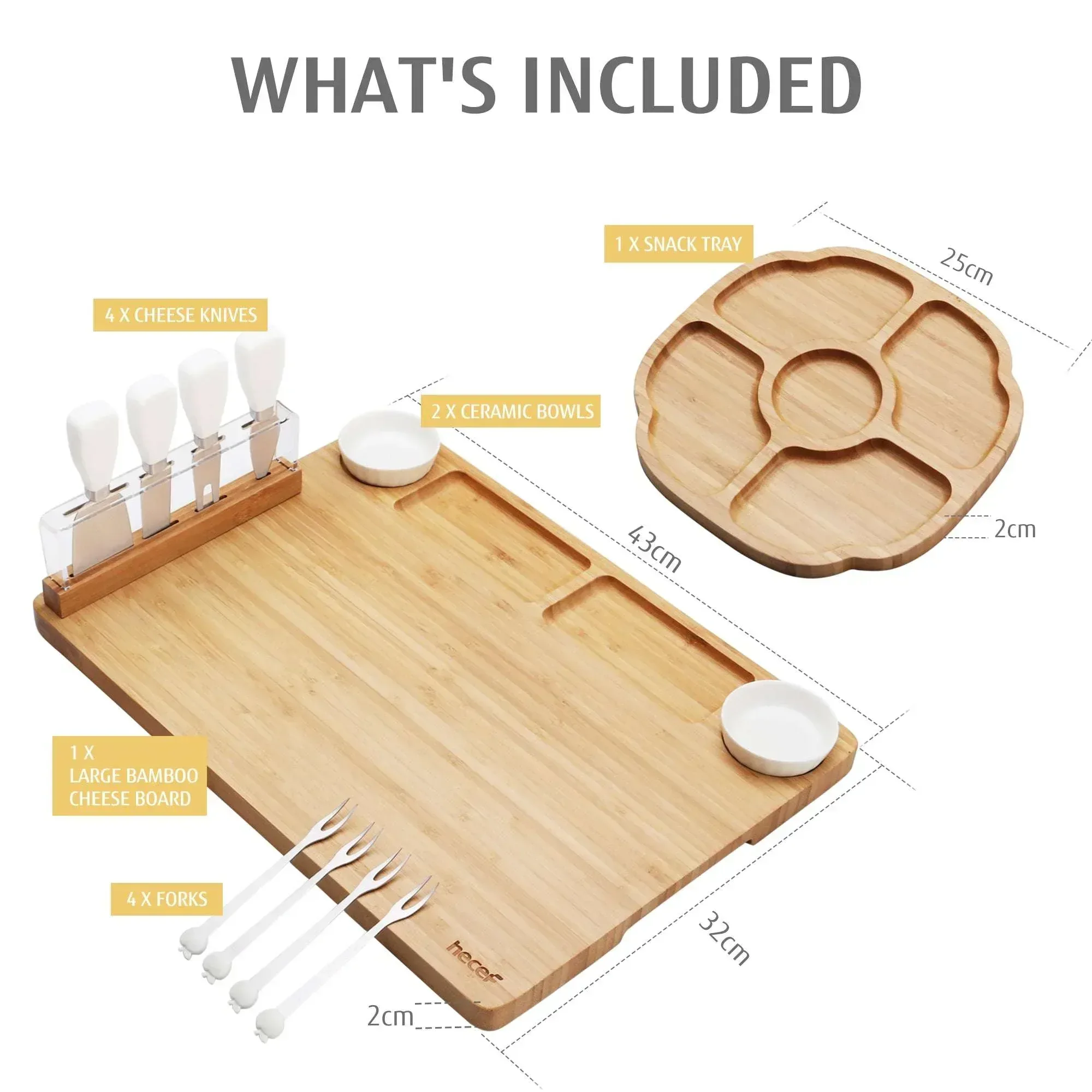 Hecef Bamboo Cheese Board and Knife Set, 13-Piece Large Charcuterie Serving Tray, 17 in - Image 8