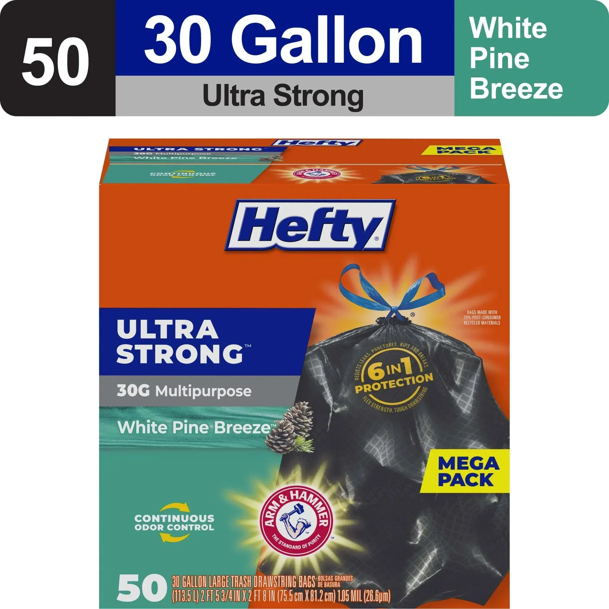 Hefty Ultra Strong 30 gallon Trash Bags, Black Large Trash Bags, White Pine Breeze Scent, 20 Bags - Image 8