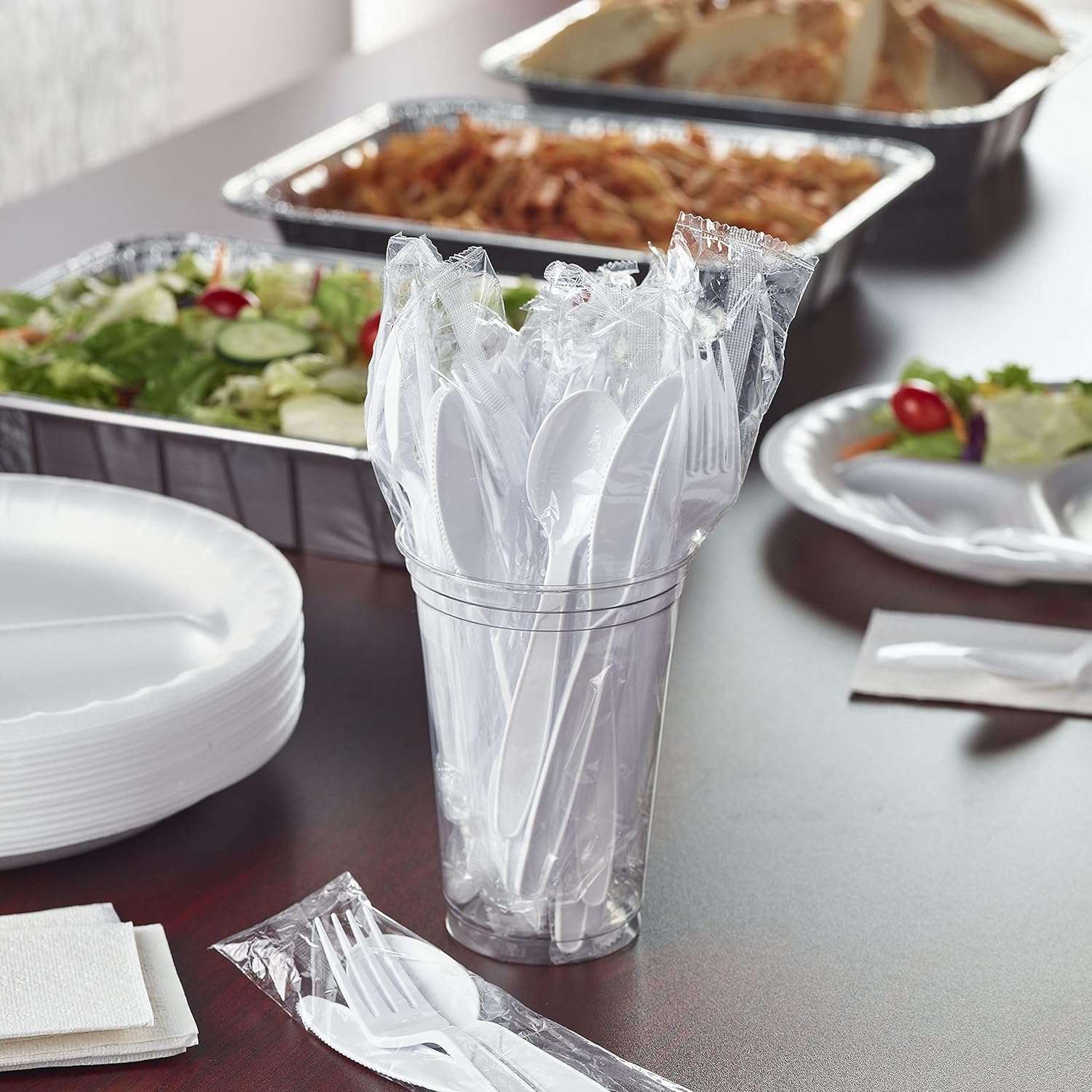 Hefty Wrapped Disposable Plastic Utensils Set, White Disposable Utensils for Picnics, BBQs, Camping, Parties, and More, Includes Forks, Spoons, and Knives - Image 5