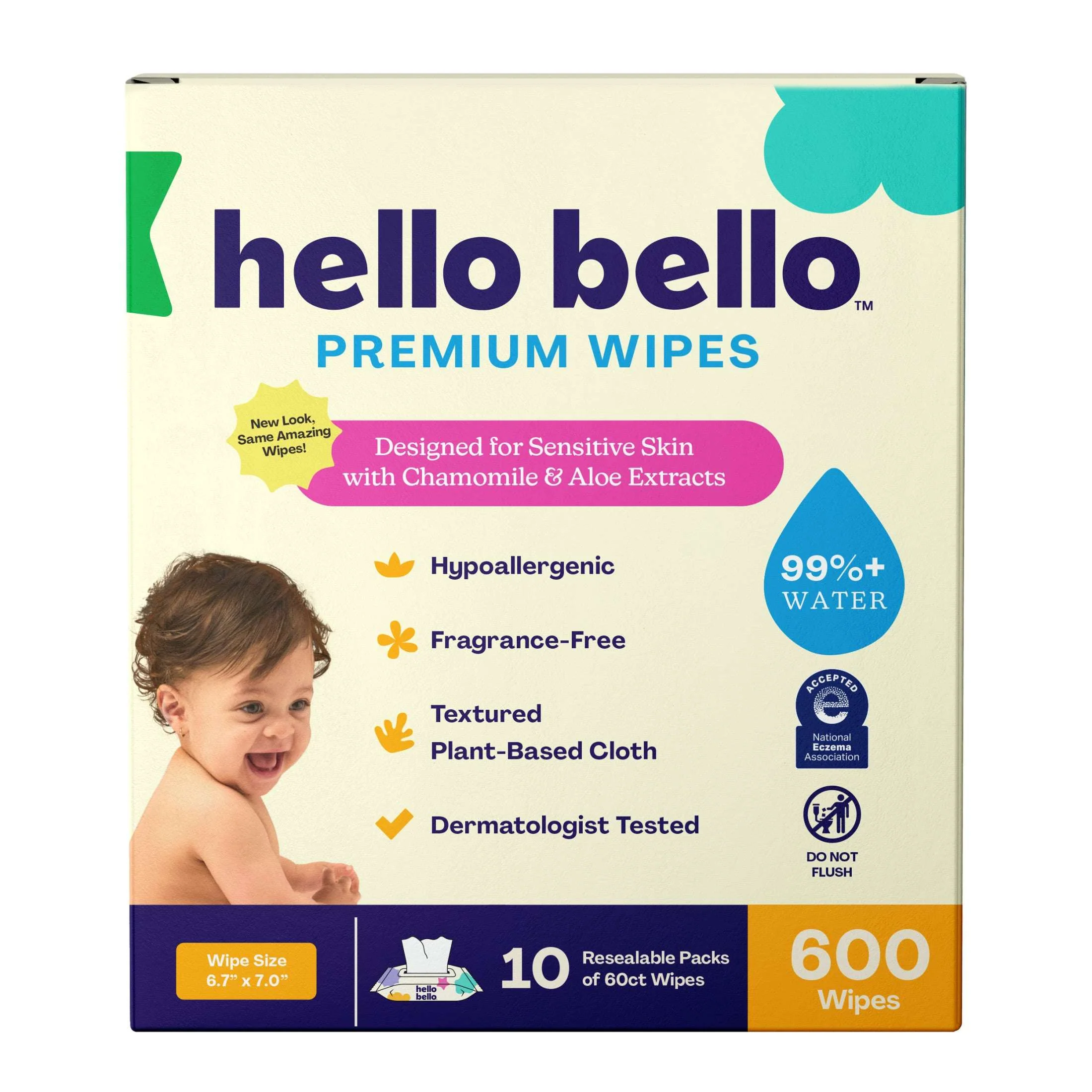 Hello Bello Premium Fragrance-Free Baby Wipes, 3 Flip-Top Pouches (180 Total Wipes) - Image 7
