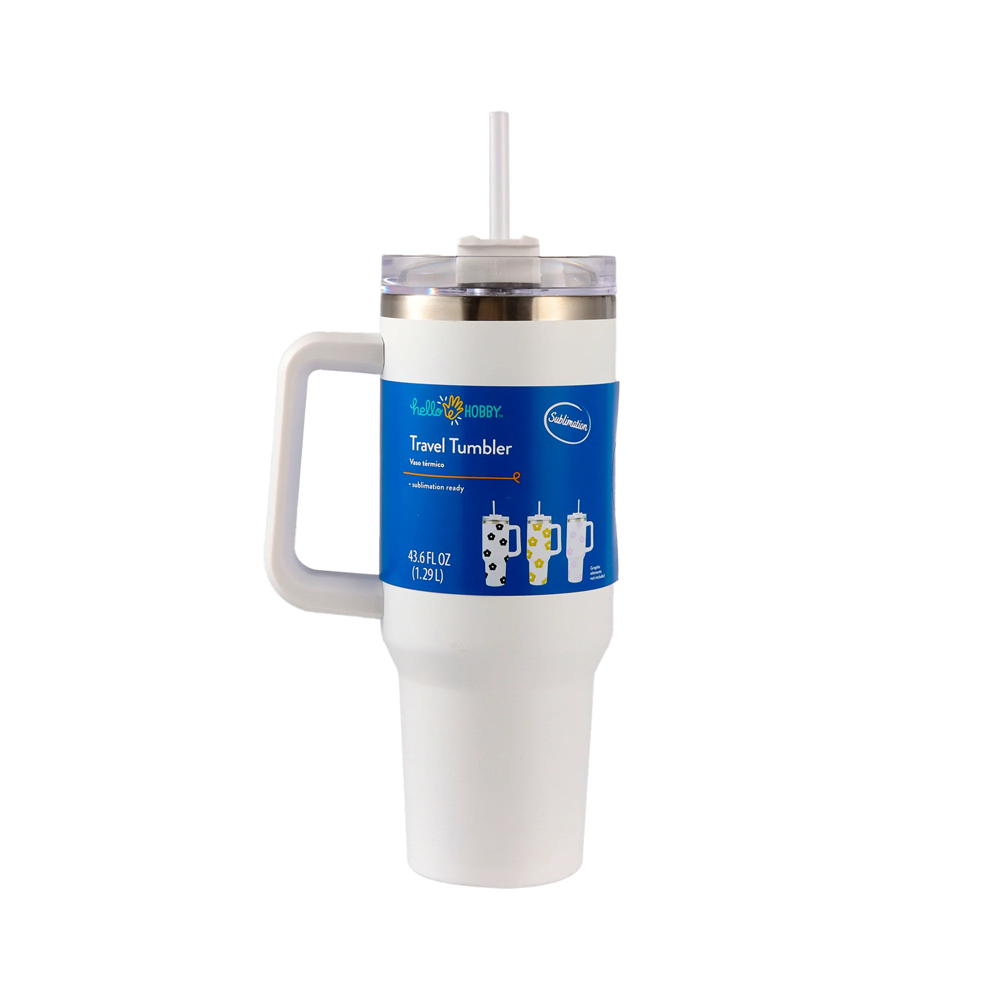 Hello Hobby 40oz Stainless Steel Tumbler with Handle and Lid Straw, Double Wall Insulated, White Blank