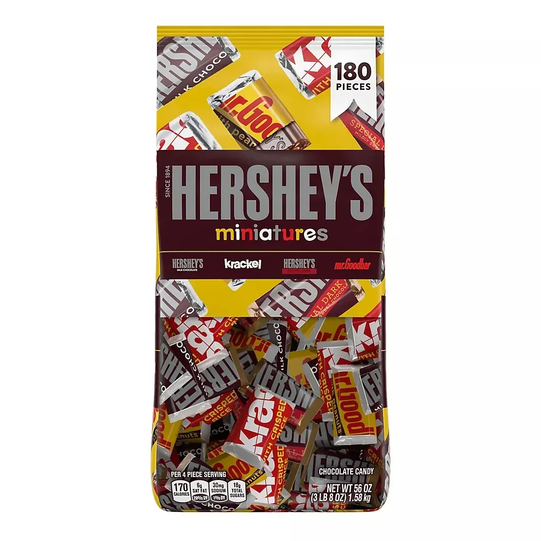 Hershey's Miniatures Assorted Milk And Dark Chocolate Candy Bars, 180 pk./56 oz.