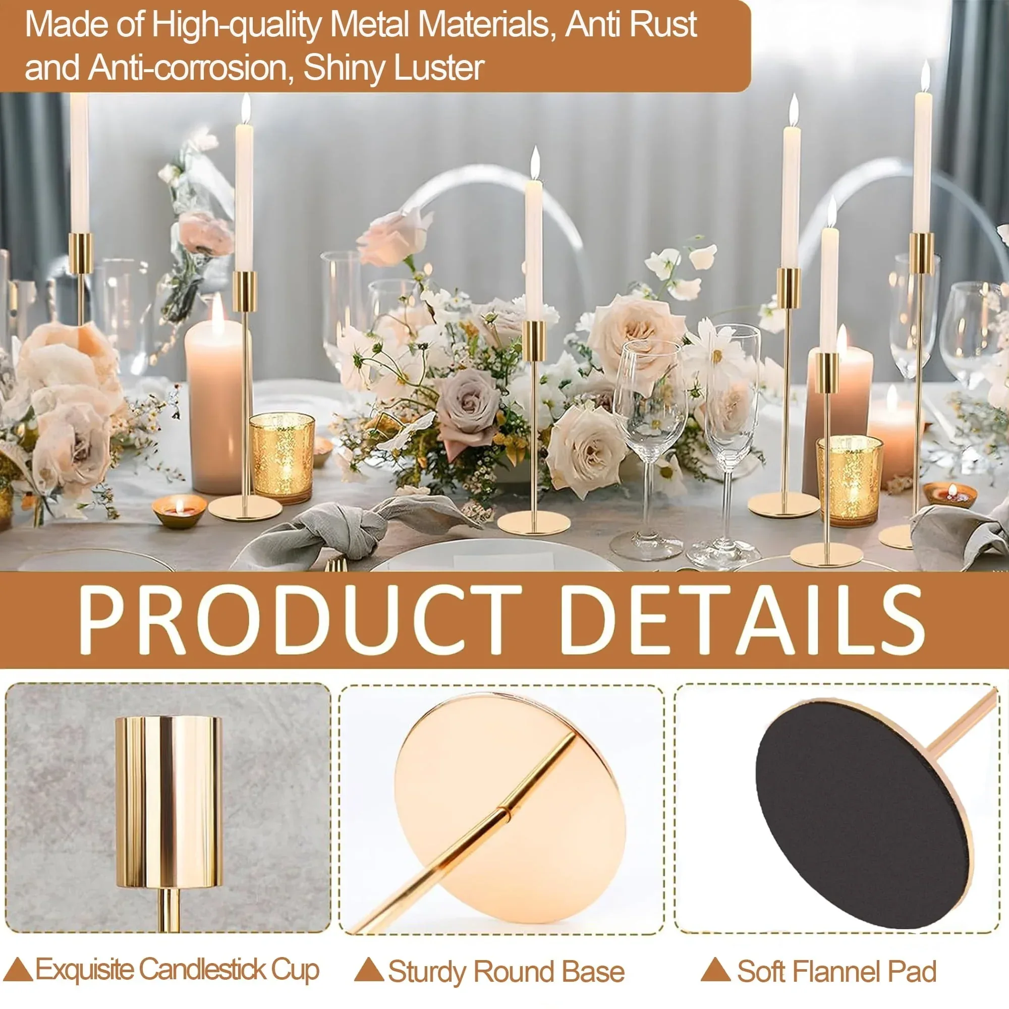 HIDAWN Matte Taper Candle Holders, 6 Pack Metal Candlestick Holders for Wedding, Dinning, Party - Image 12