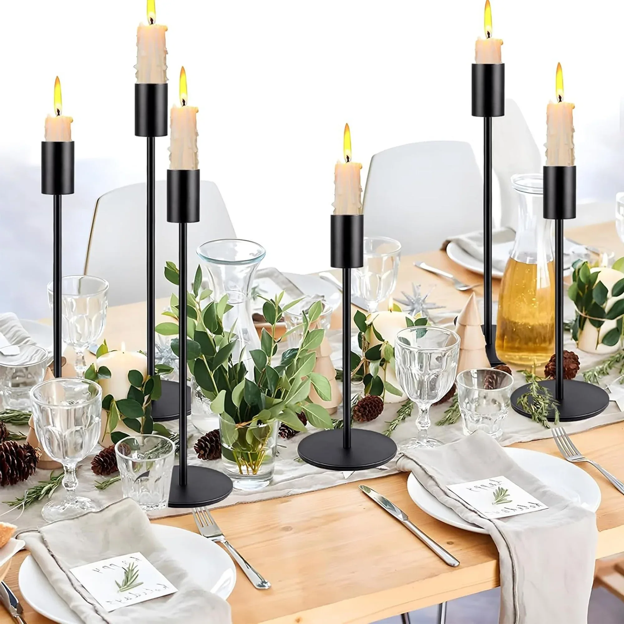 HIDAWN Matte Taper Candle Holders, 6 Pack Metal Candlestick Holders for Wedding, Dinning, Party - Image 2