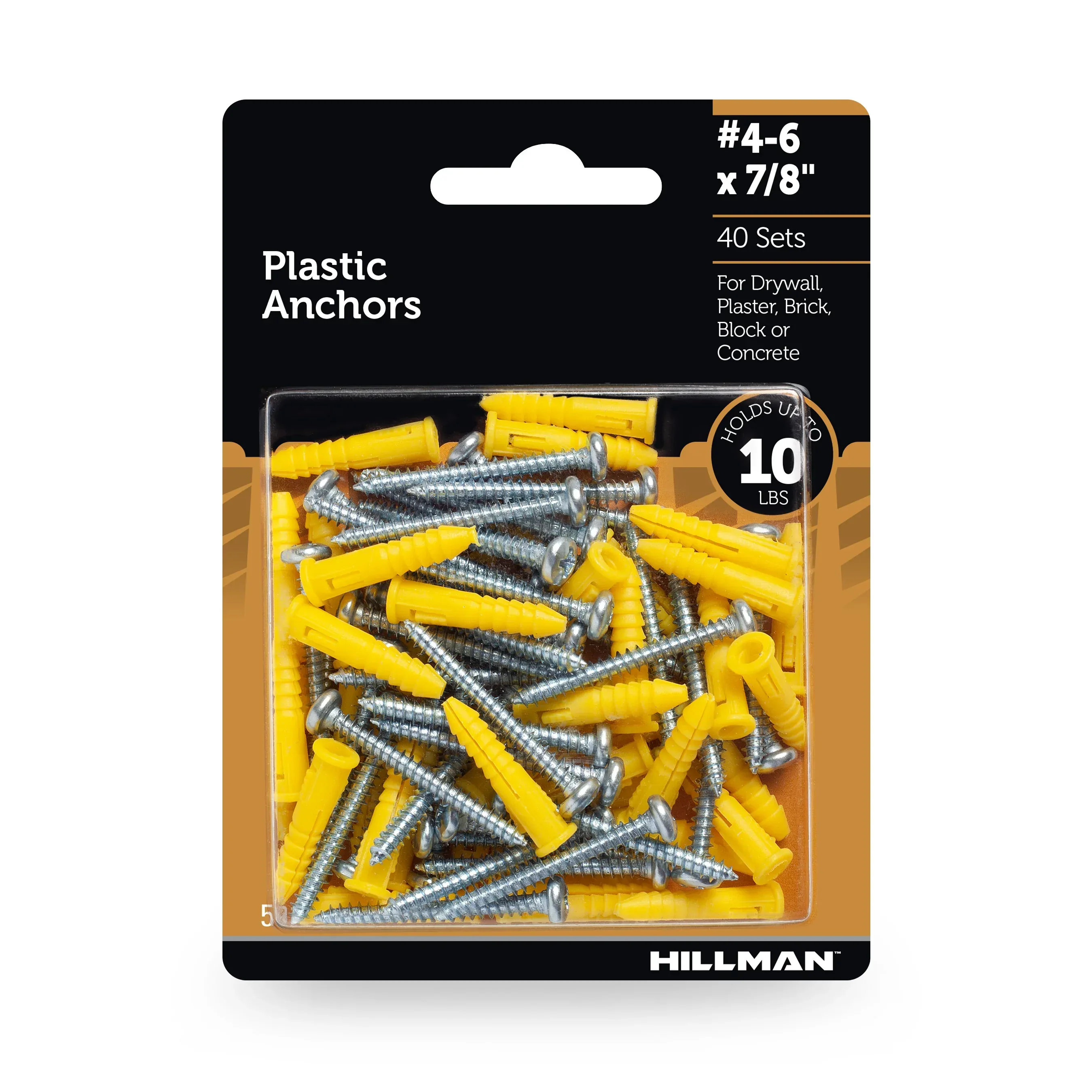 Hillman Multi-Material Ribbed Anchor Screws, #4-6 x 7/8", Plastic and Steel, 10 lbs, Yellow, 6 sets - Image 10