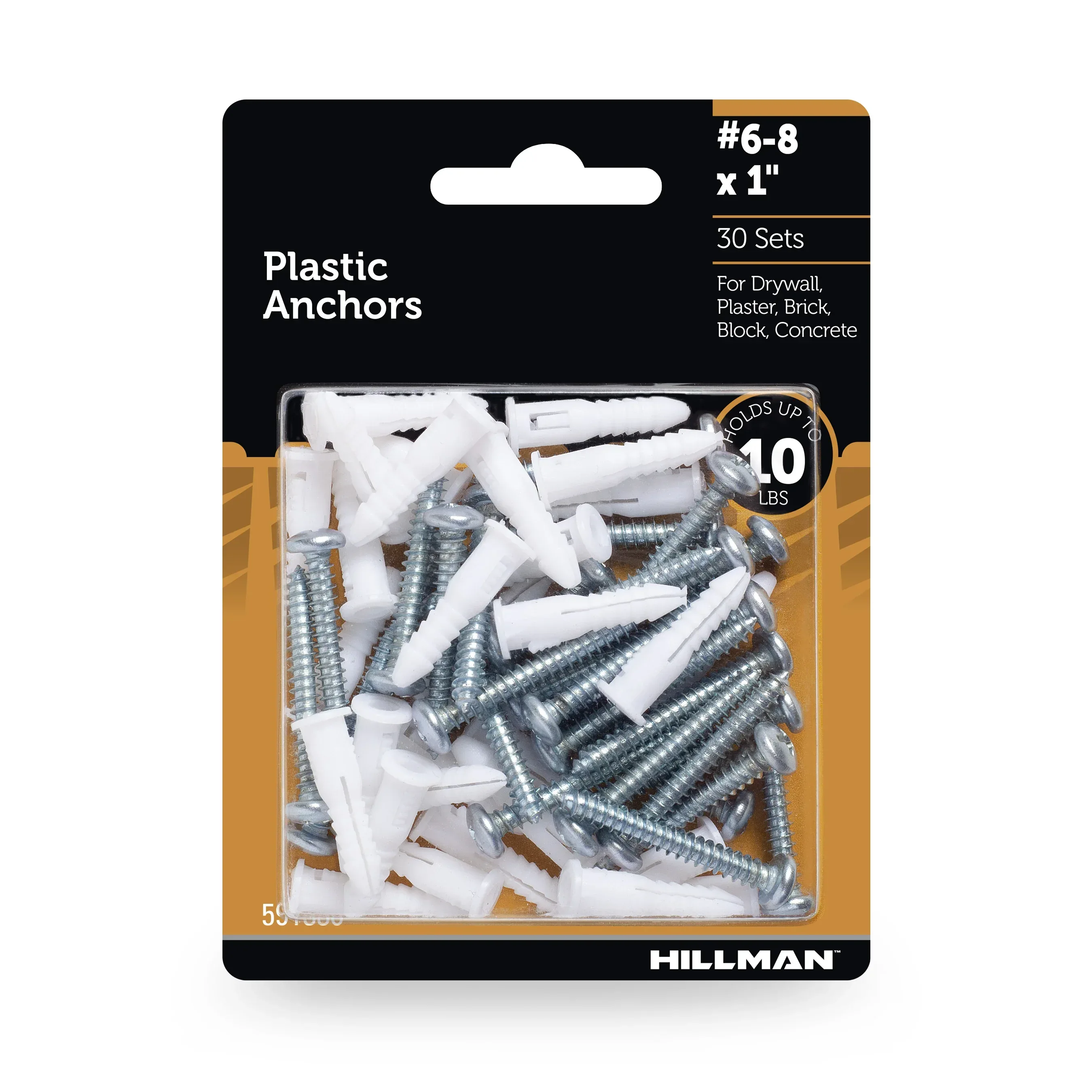 Hillman Multi-Material Ribbed Anchor Screws, #4-6 x 7/8", Plastic and Steel, 10 lbs, Yellow, 6 sets - Image 14