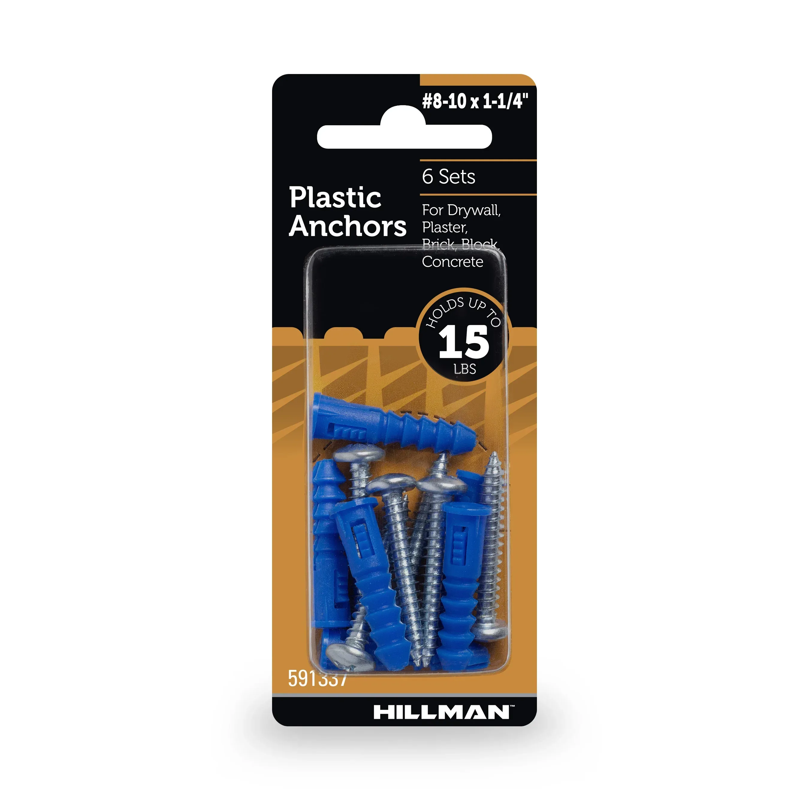 Hillman Multi-Material Ribbed Anchor Screws, #4-6 x 7/8", Plastic and Steel, 10 lbs, Yellow, 6 sets - Image 16