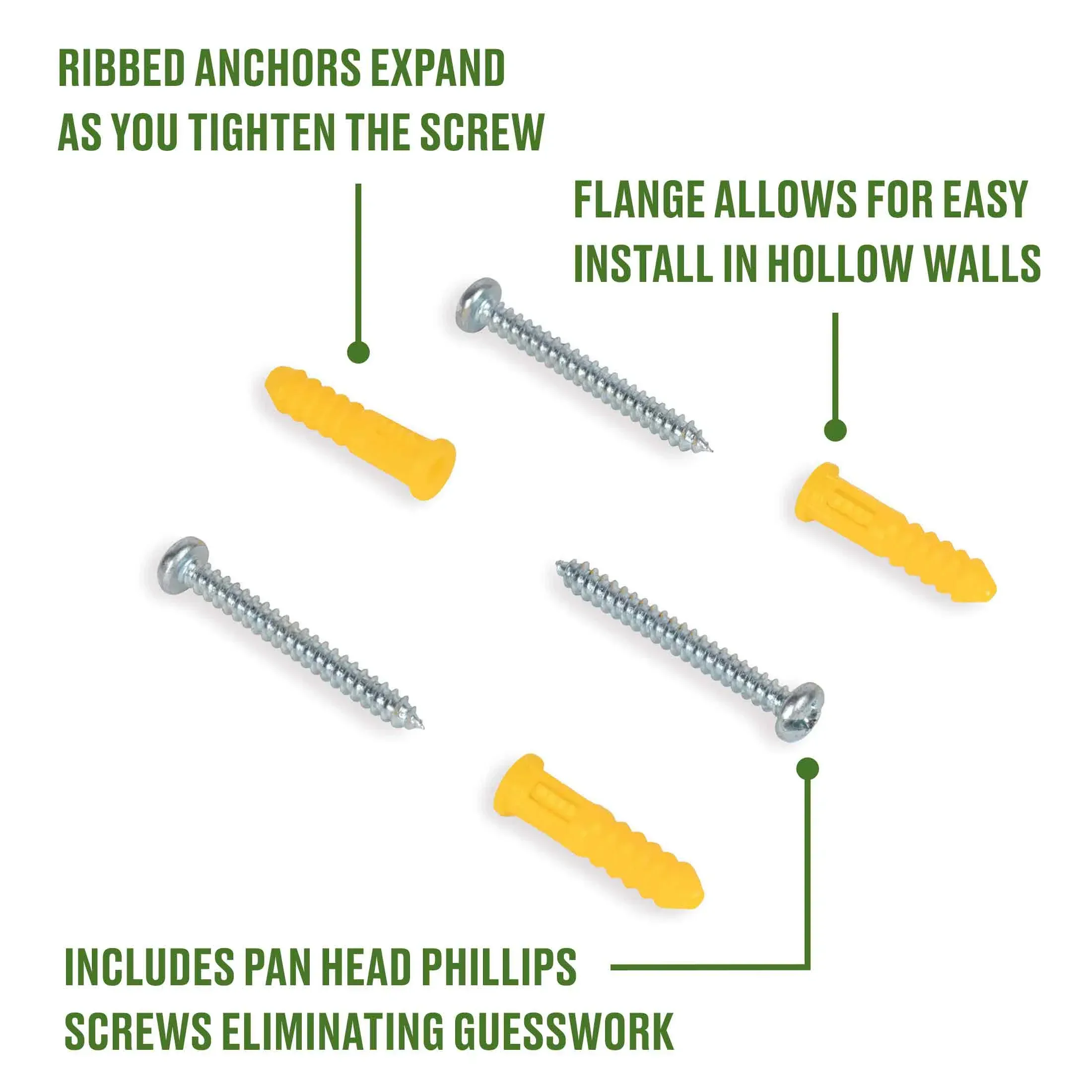 Hillman Multi-Material Ribbed Anchor Screws, #4-6 x 7/8", Plastic and Steel, 10 lbs, Yellow, 6 sets - Image 3