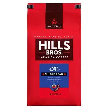 Hills Bros. Coffee Dark Satin - Dark Roast - Whole Bean - Premium Arabica