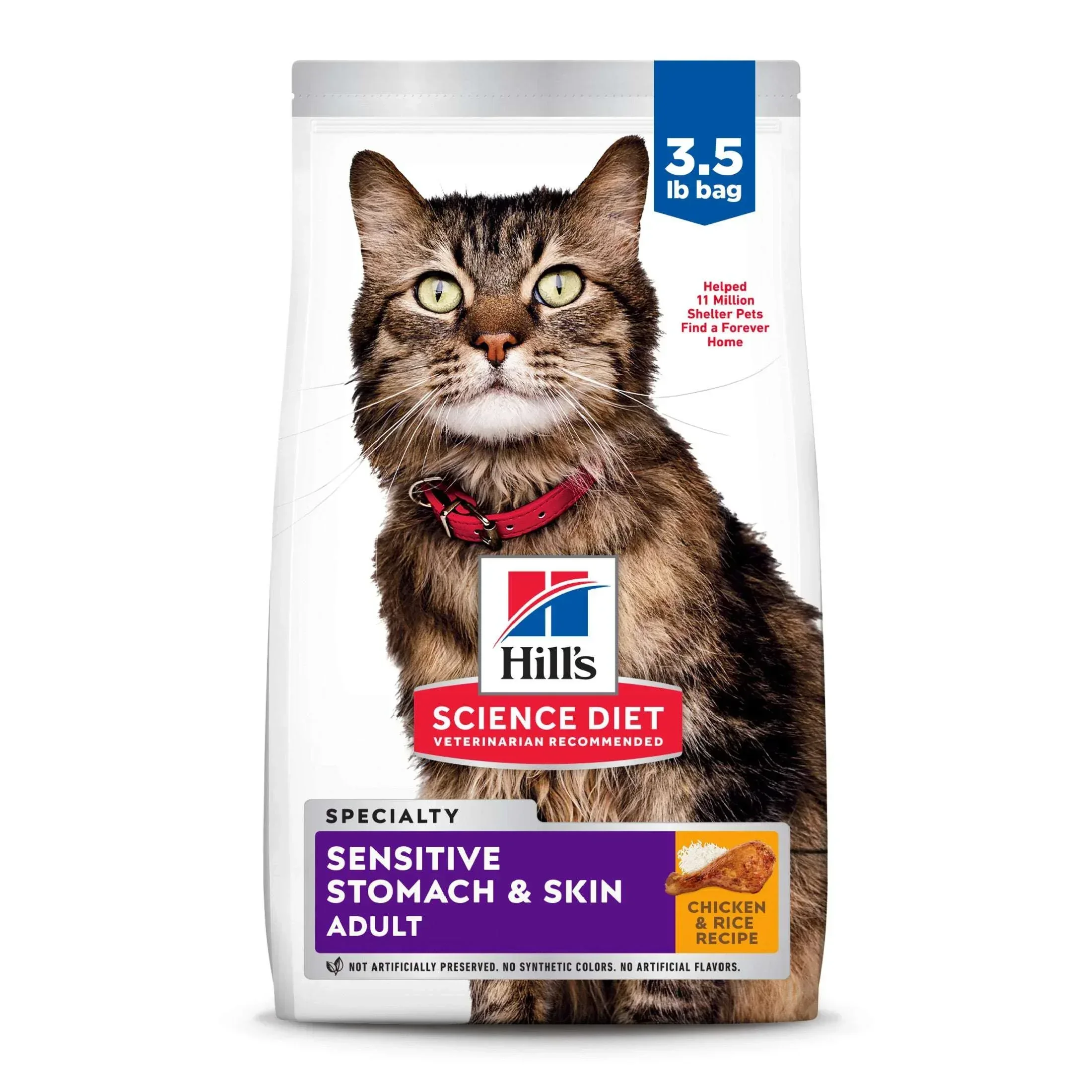 Hill's Science Diet Sensitive Stomach & Skin Chicken & Rice Dry Cat Food, 3.5lb Bag