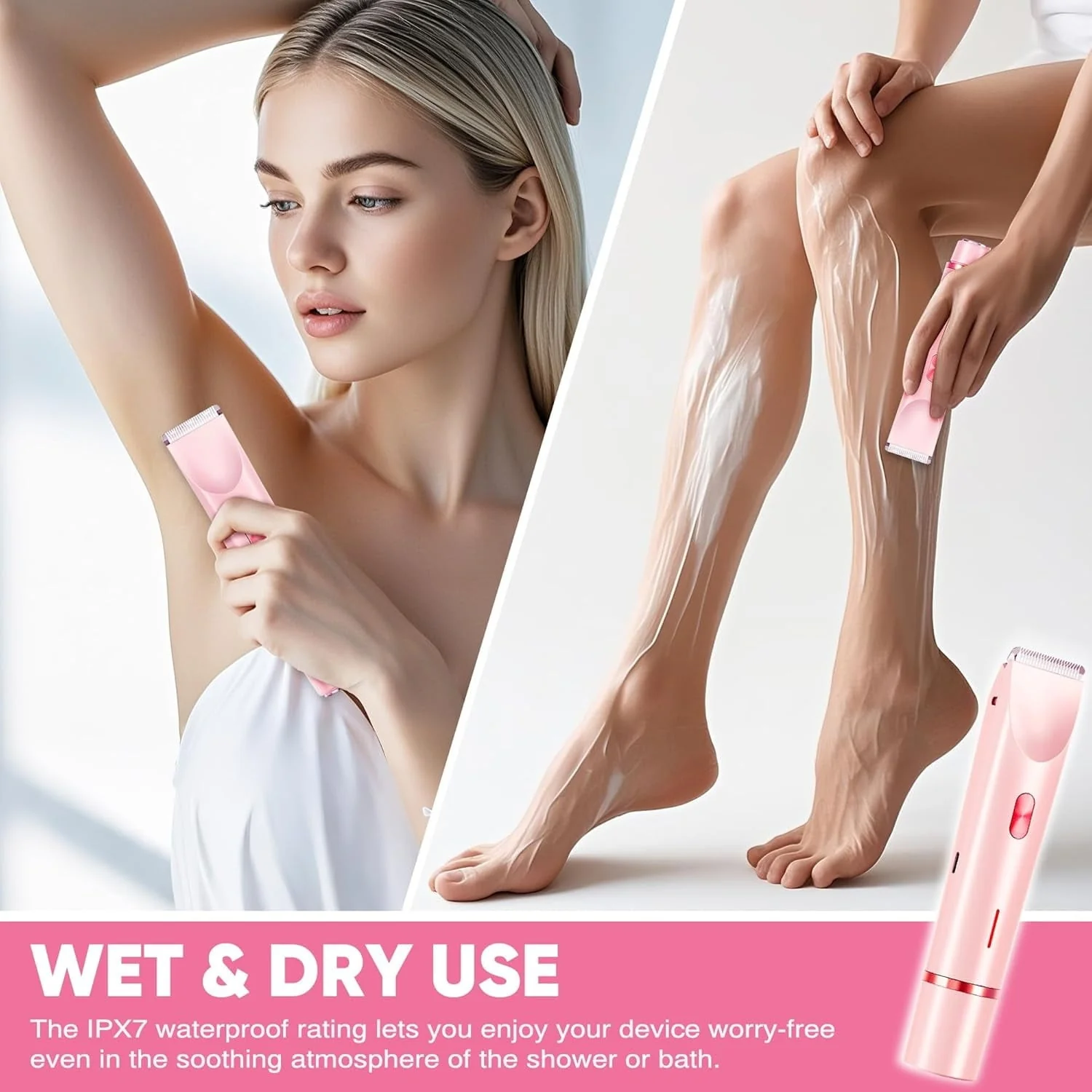 Hoeylife Body Trimmer for Women, Dual-Head Electric Razor, Bikini Trimmer with Dual Ceramic Blades, USB Rechargeable Wet Dry Use IPX7 Waterproof - Image 8