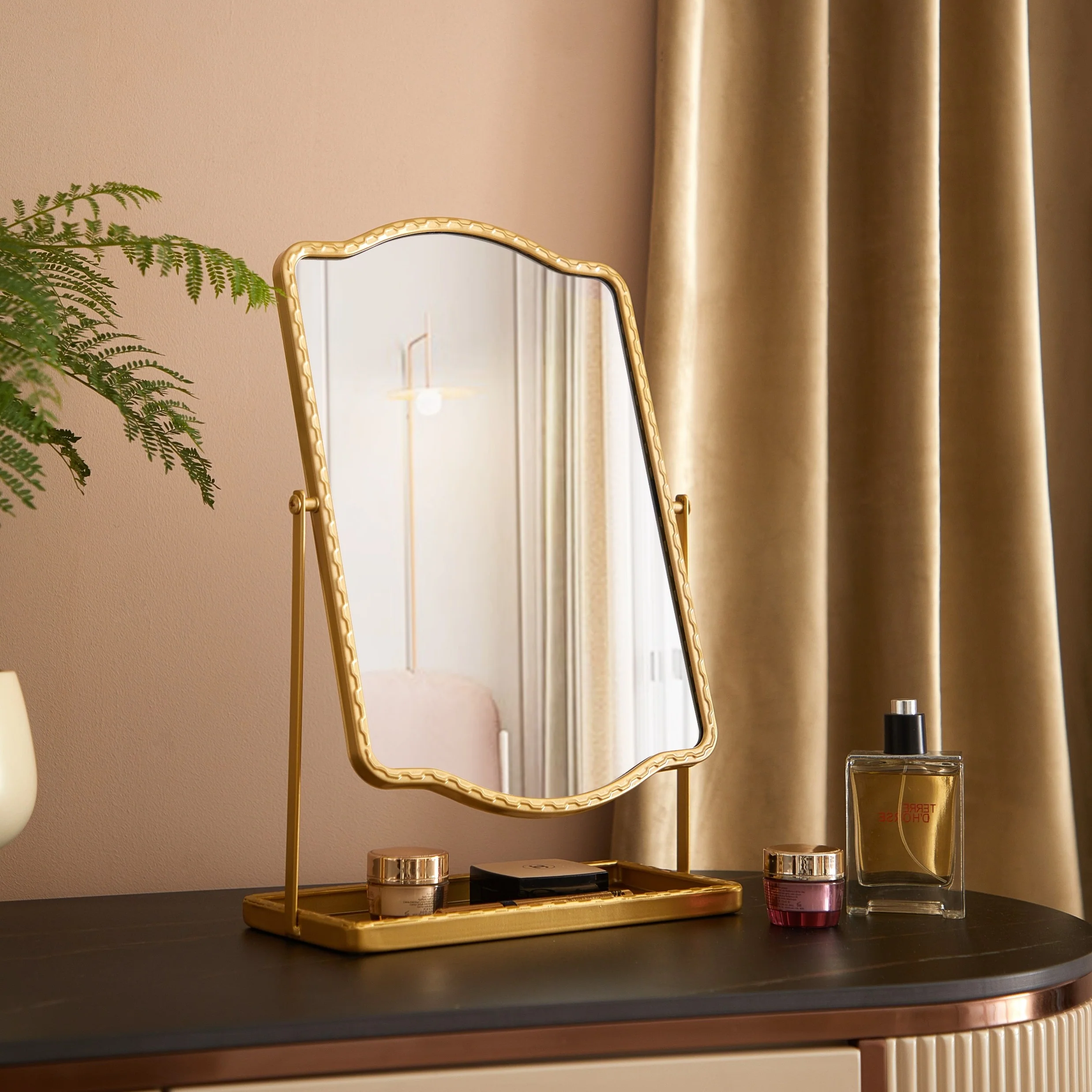 Home Decor Collection Stylehouse Gold Table Mirror with Storage - Image 2